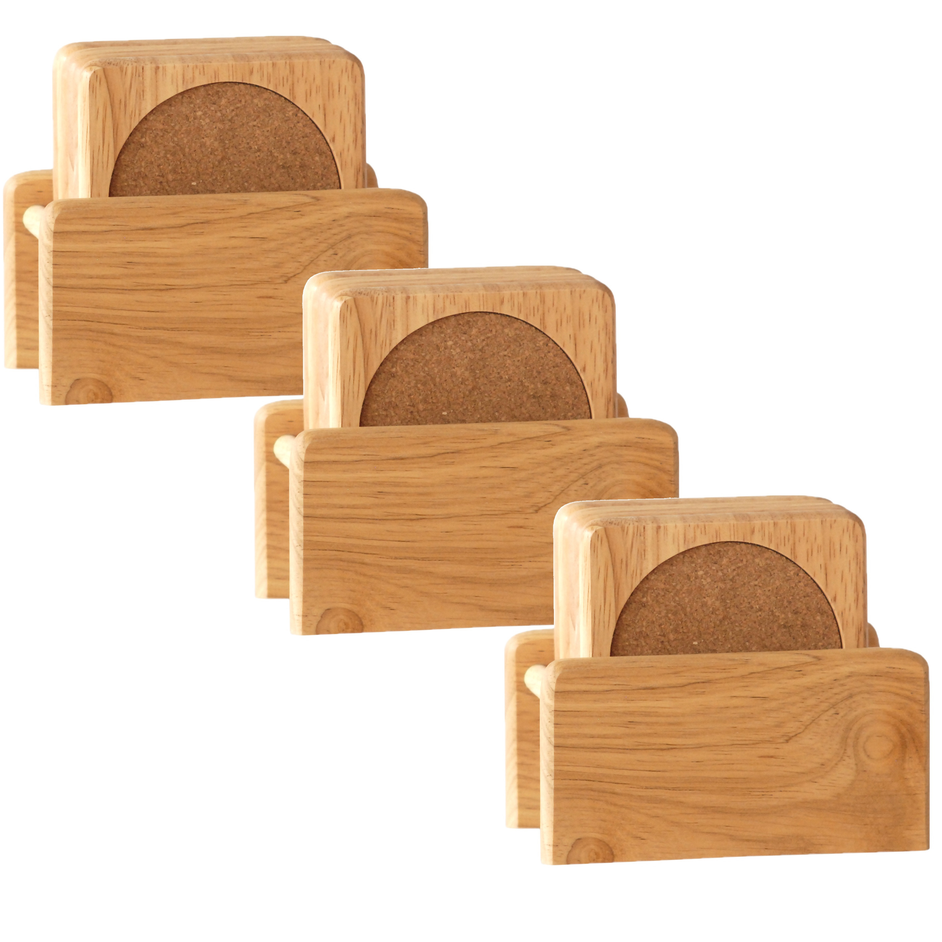 Cosy & Trendy Set van 18x glazenonderzetters hout in houder 10 cm -