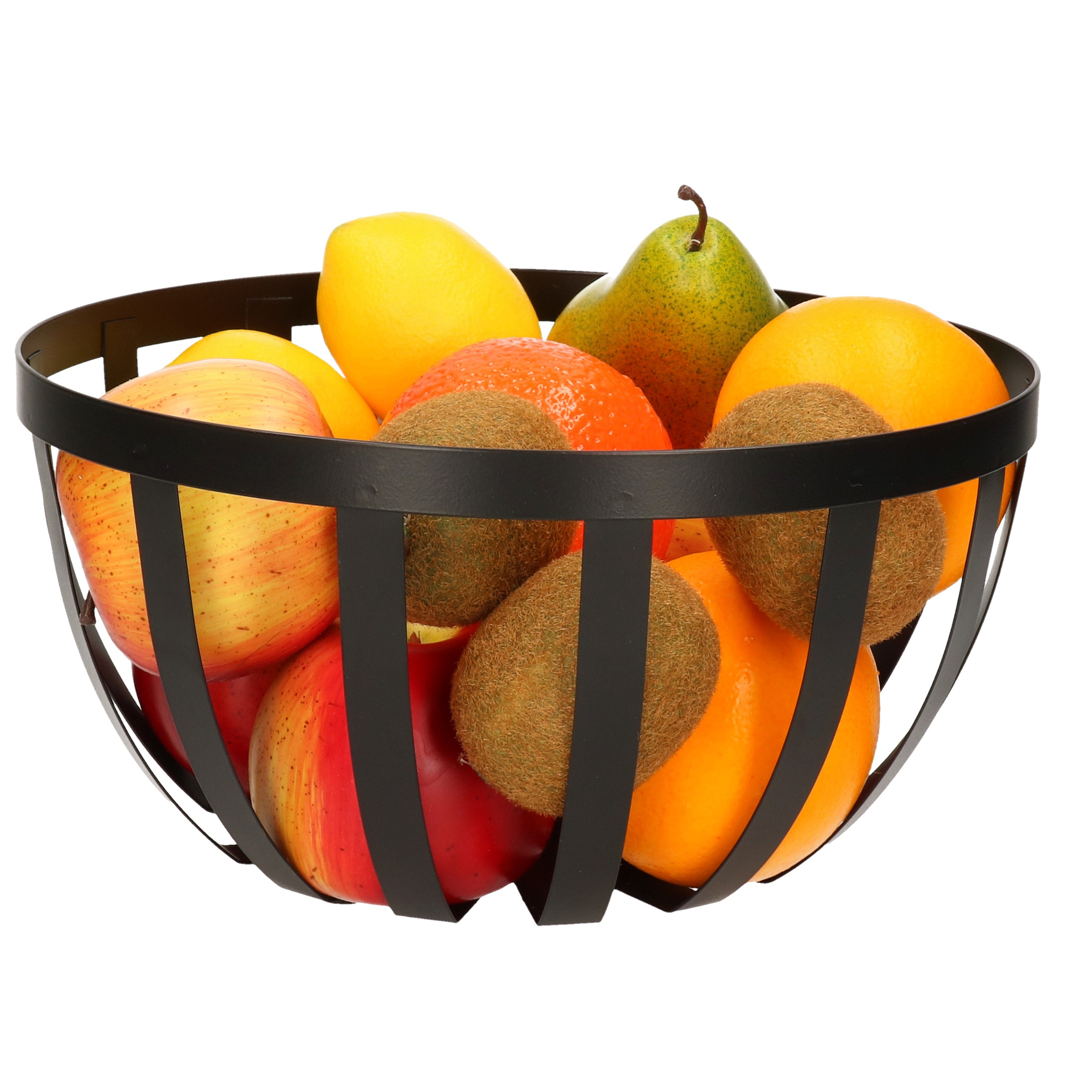 Merkloos Metalen fruitmand/fruitschaal zwart rond 25 cm -