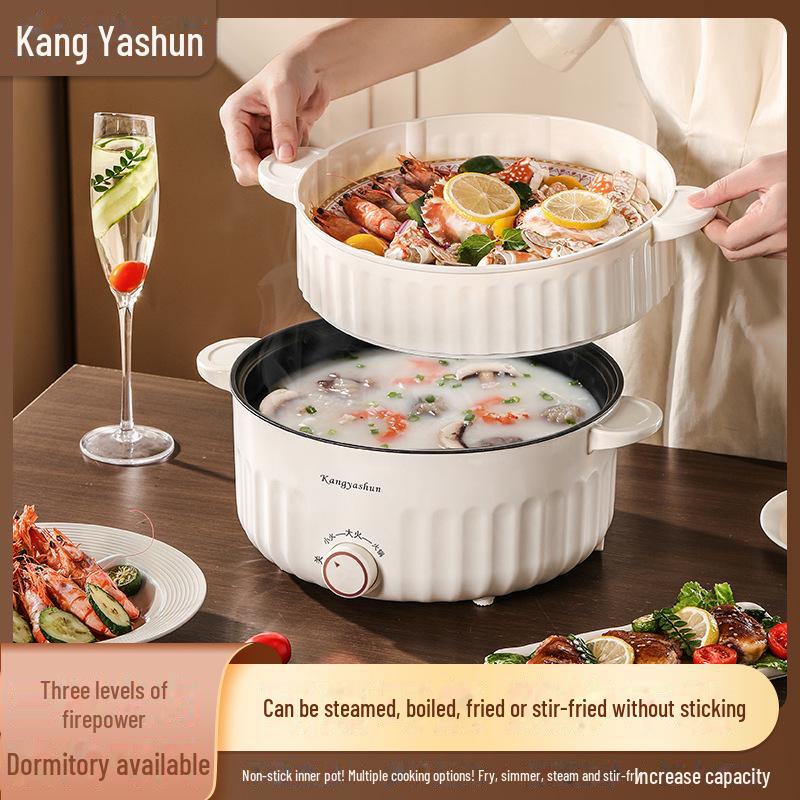 Perfect choice for your home Compacte multifunctionele elektrische kookpot: Elektrische koekenpan, hotpot, mini-noedelkoker en rijstkoker. Ideaal voor studentenhuizen en woningen. 22cm single layer