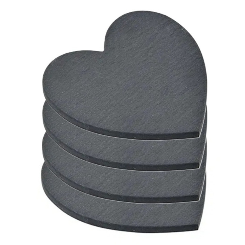 5five Onderzetters voor glazen - 4x stuks - hartjes - Leisteen - 10 x 0.8 cm -