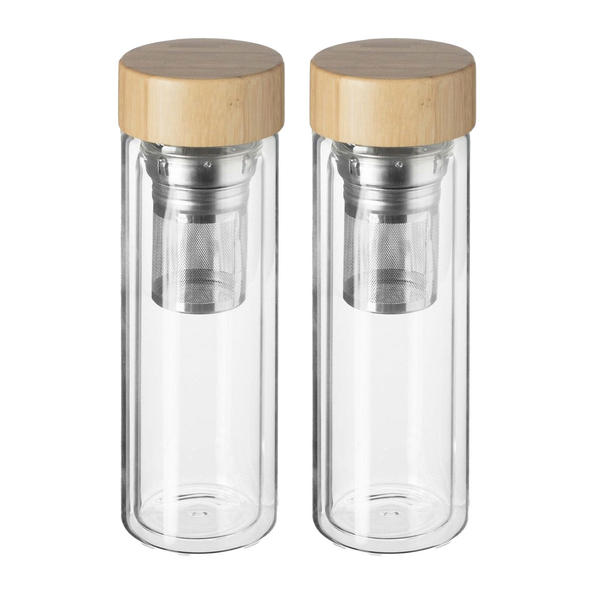 Secret de Gourmet Theefles - 2x - dubbelwandig - glas/bamboe - cl - infusiefles/theepot -