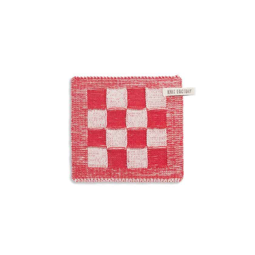 Knit Factory  pannenlap geruit - rood/ecru