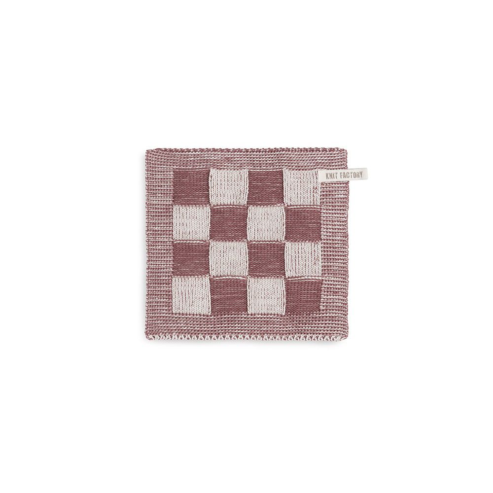Knit Factory  gebreide pannenlap geruit - steenrood/ecru