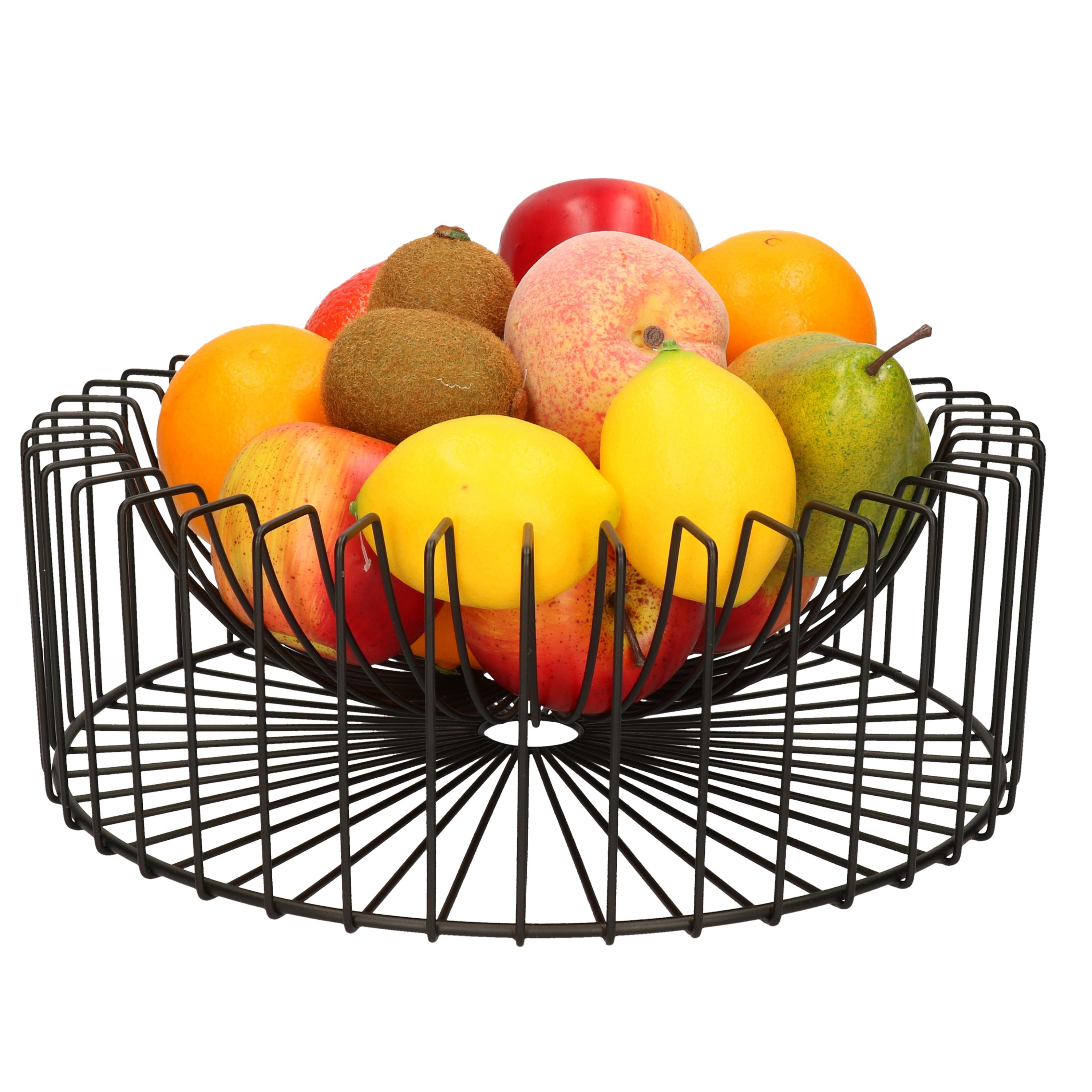 Merkloos Metalen fruitmand/fruitschaal zwart rond 33 x 12 cm -