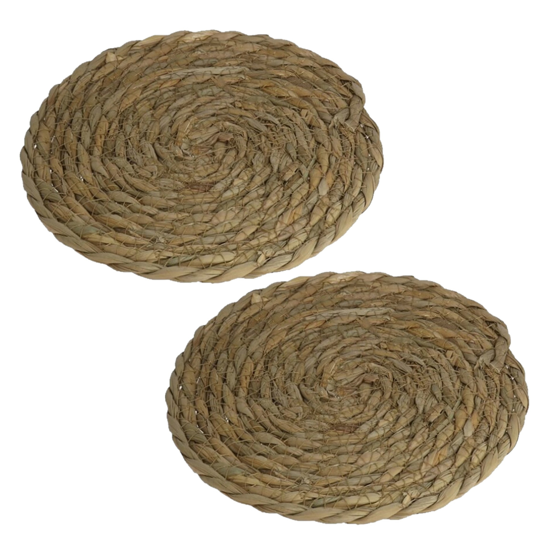 Gerimport Pannenonderzetter - 2x stuks - hittebestendig - zeegras - rond - 20 cm -