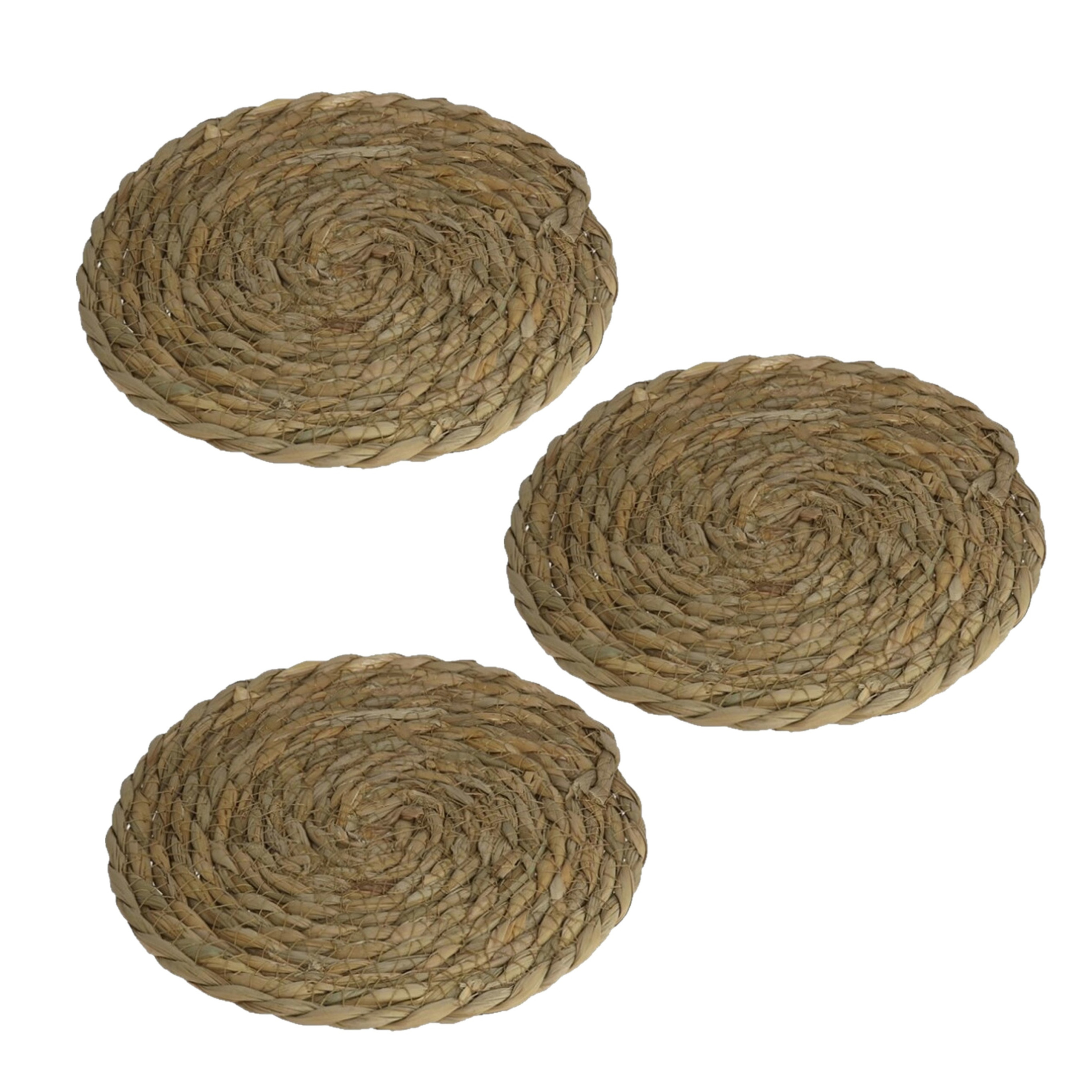 Gerimport Pannenonderzetter - 3x stuks - hittebestendig - zeegras - rond - 20 cm -