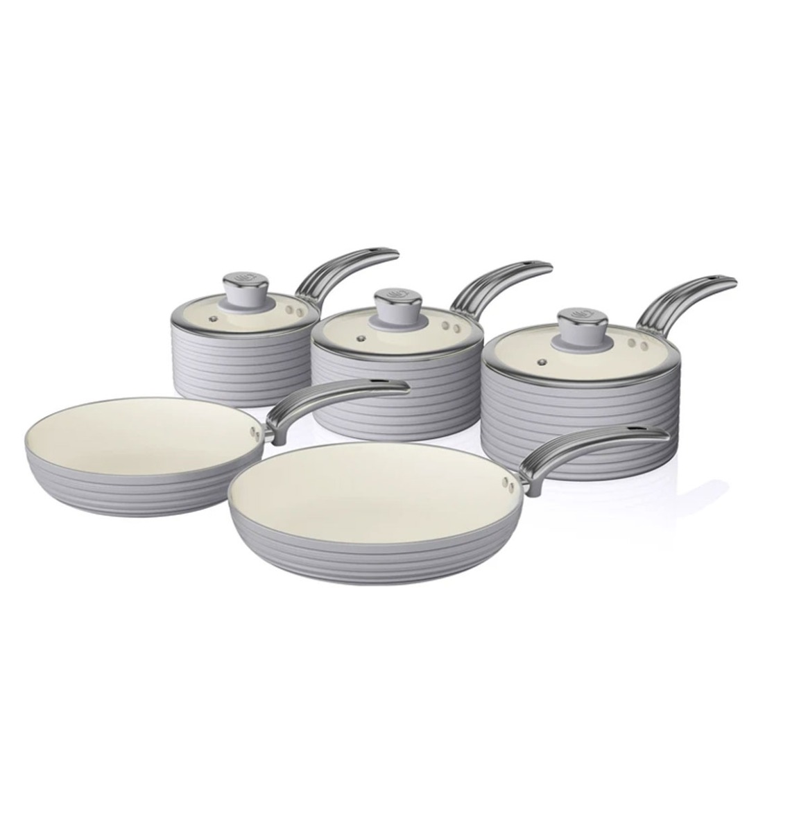 Fiftiesstore Swan Retro 5-Delige Pannenset Grijs - LAATSTE KANS