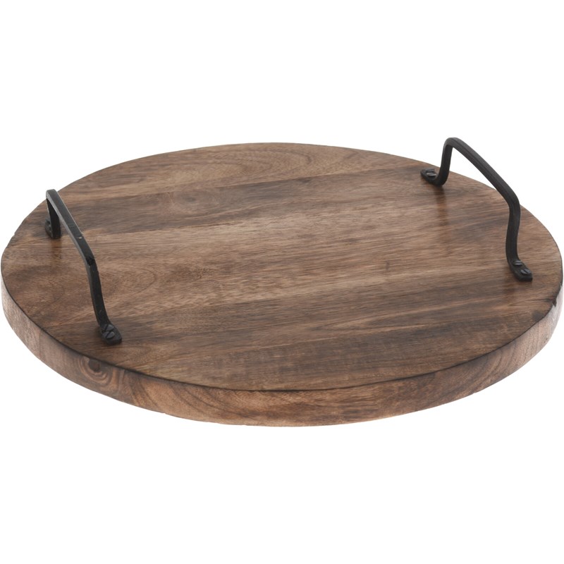 Excellent Houseware Snijplank Rond Mangohout 30cm Hoogte 6cm Met Metalen Grepen