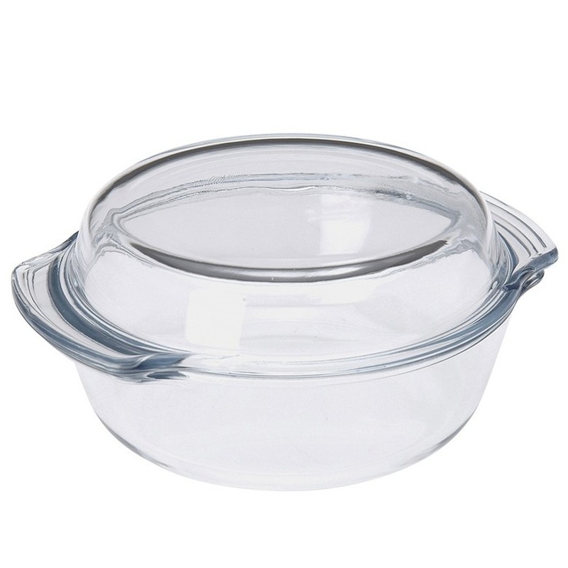 Merkloos Glazen ronde ovenschaal met deksel 20 cm - Ovenschalen/braadslede - Ovenschotel schalen met deksel -