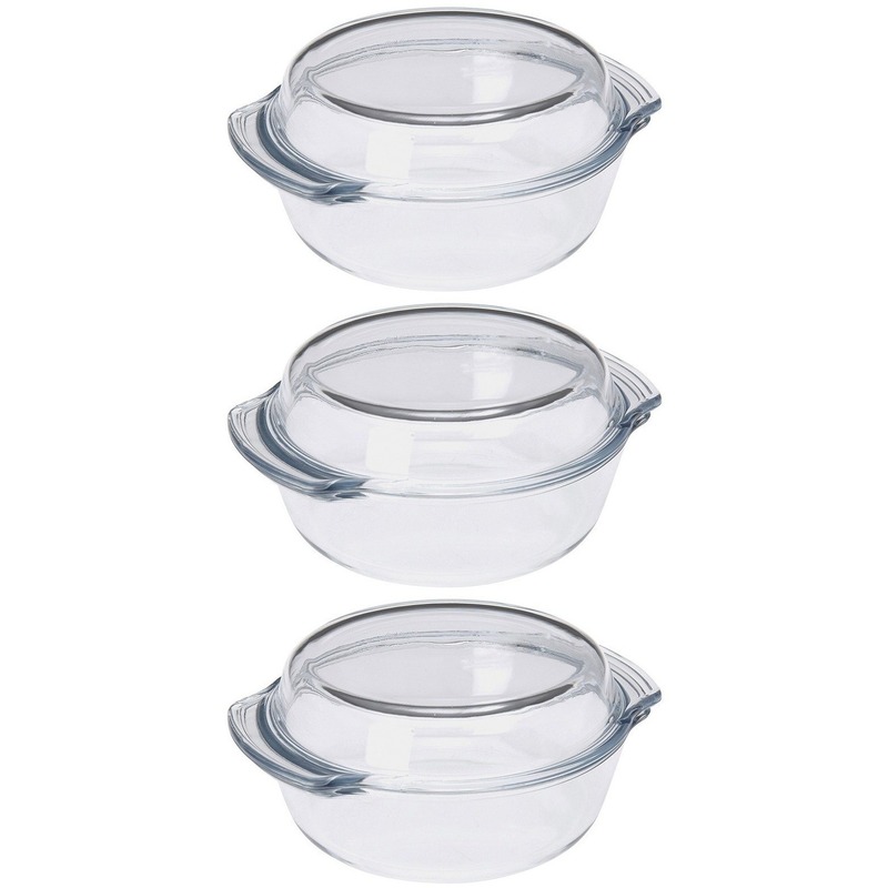 Merkloos 3x Glazen ovenschalen met deksel 20 cm -