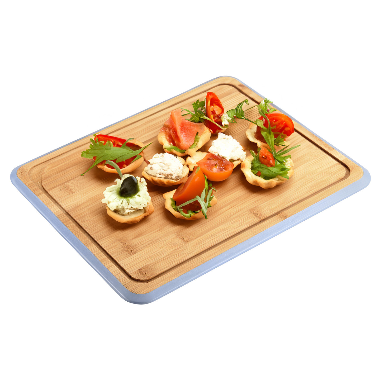 Kesper Keuken voedsel bereiden snijplank - x 30 cm - bamboe hout - blauwe rand -