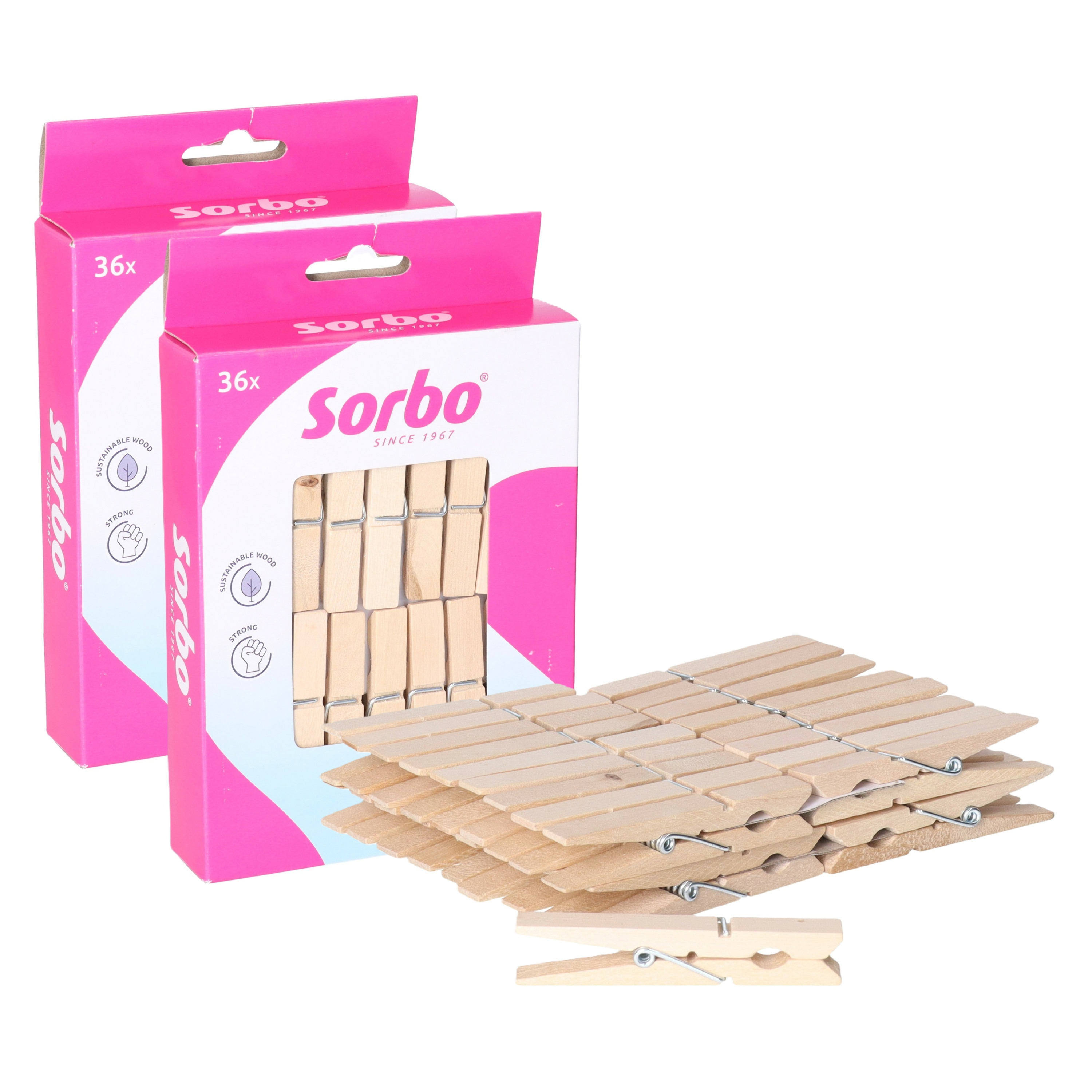 Sorbo wasknijpers van hout - 72x stuks - knijpers - wasspelden - wasgoed drogen en ophangen -
