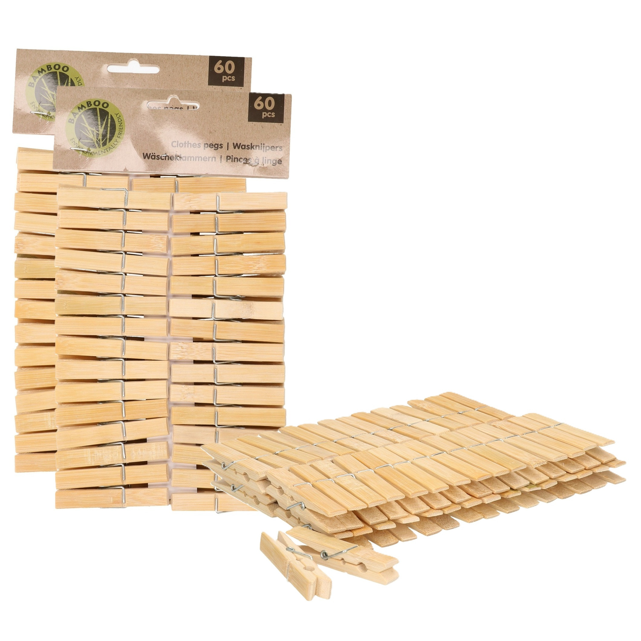 Ultra Clean wasknijpers - 120x - bamboe hout - 7 cm - wasspelden knijpers - was ophangen - drogen -