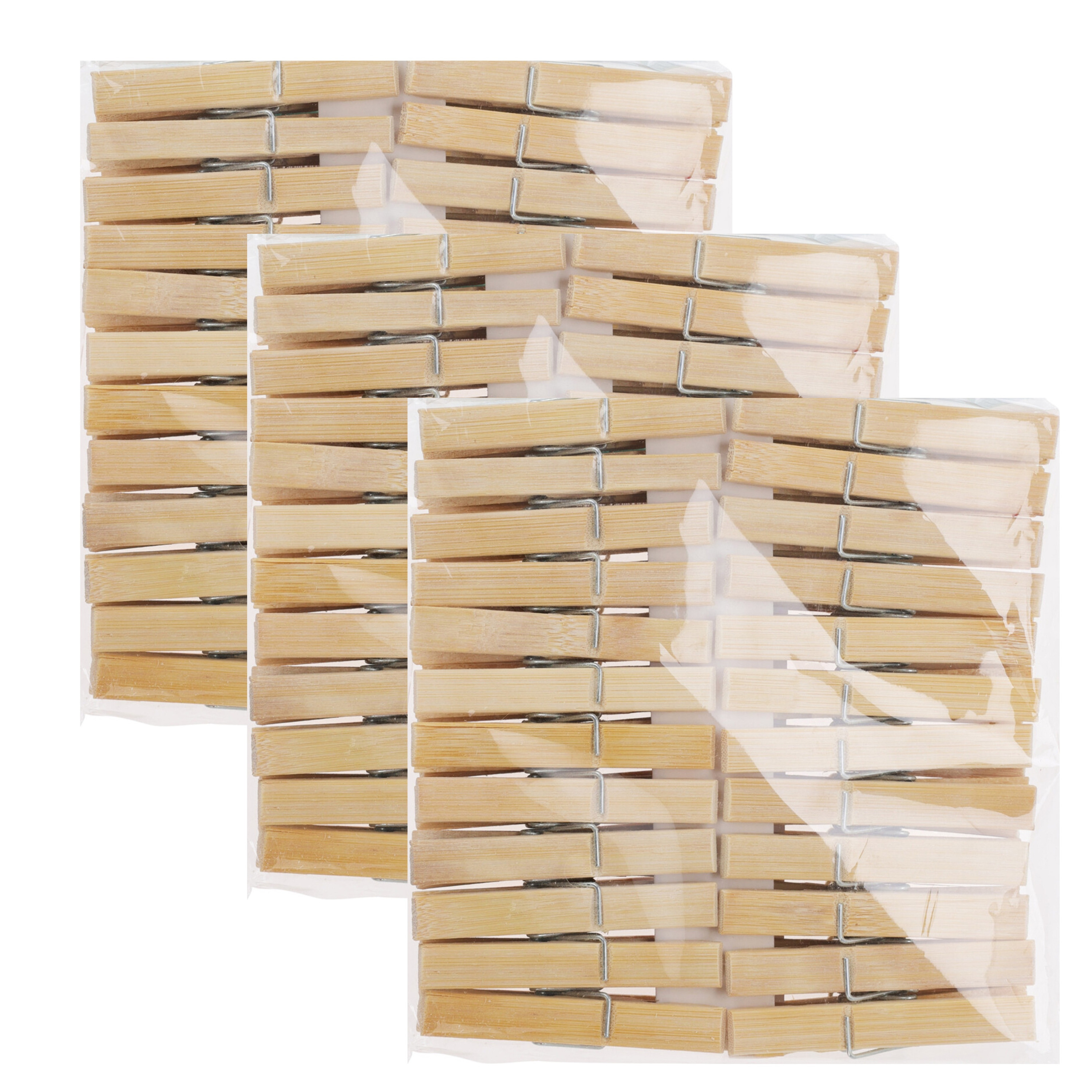 Merkloos Bamboe houten wasknijpers - 144x - hout - 7 cm -