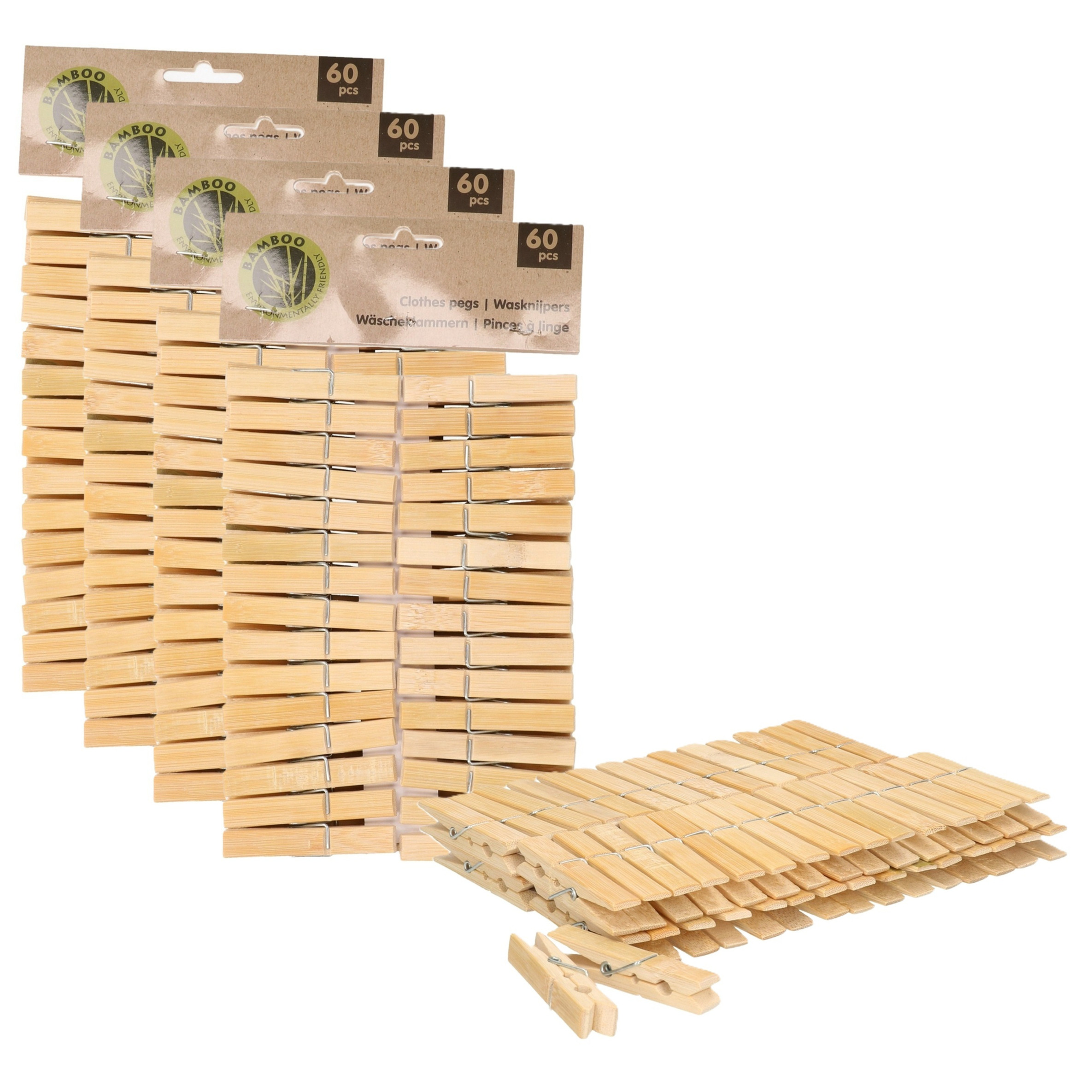 Ultra Clean wasknijpers - 240x - bamboe hout - 7 cm - wasspelden knijpers - was ophangen - drogen -