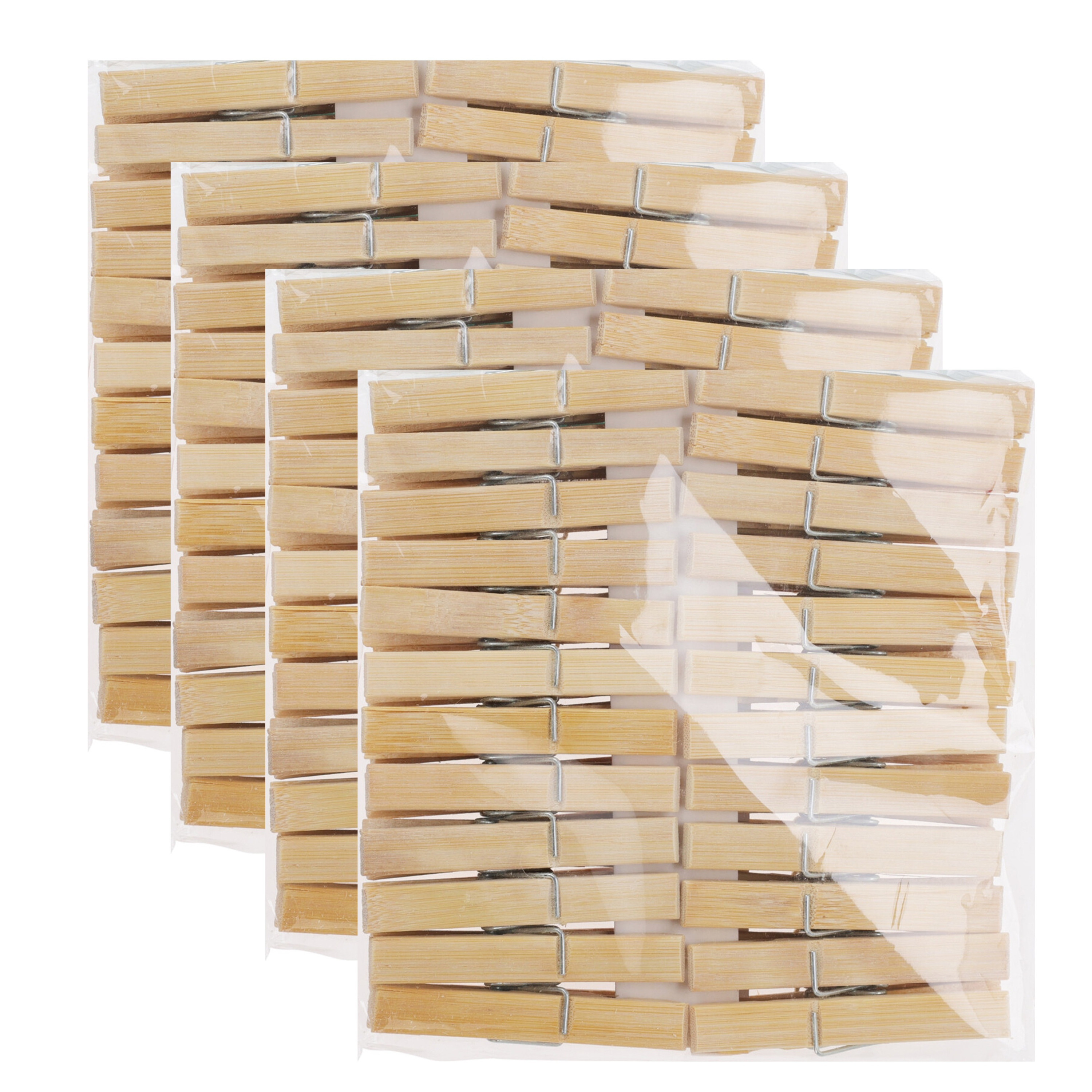 Merkloos Bamboe houten wasknijpers - 192x - hout - 7 cm -