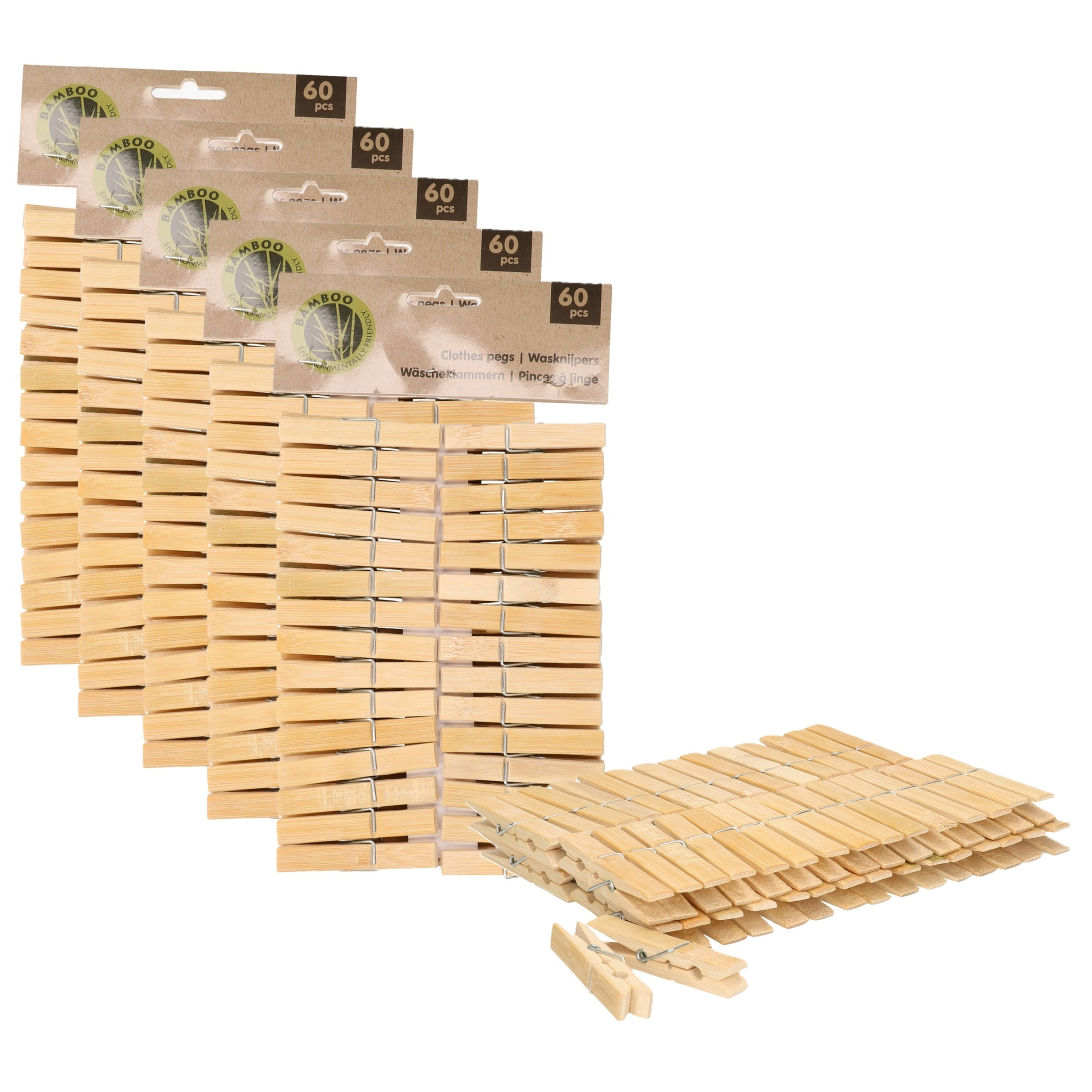 Ultra Clean wasknijpers - 300x - bamboe hout - 7 cm - wasspelden knijpers - was ophangen - drogen -
