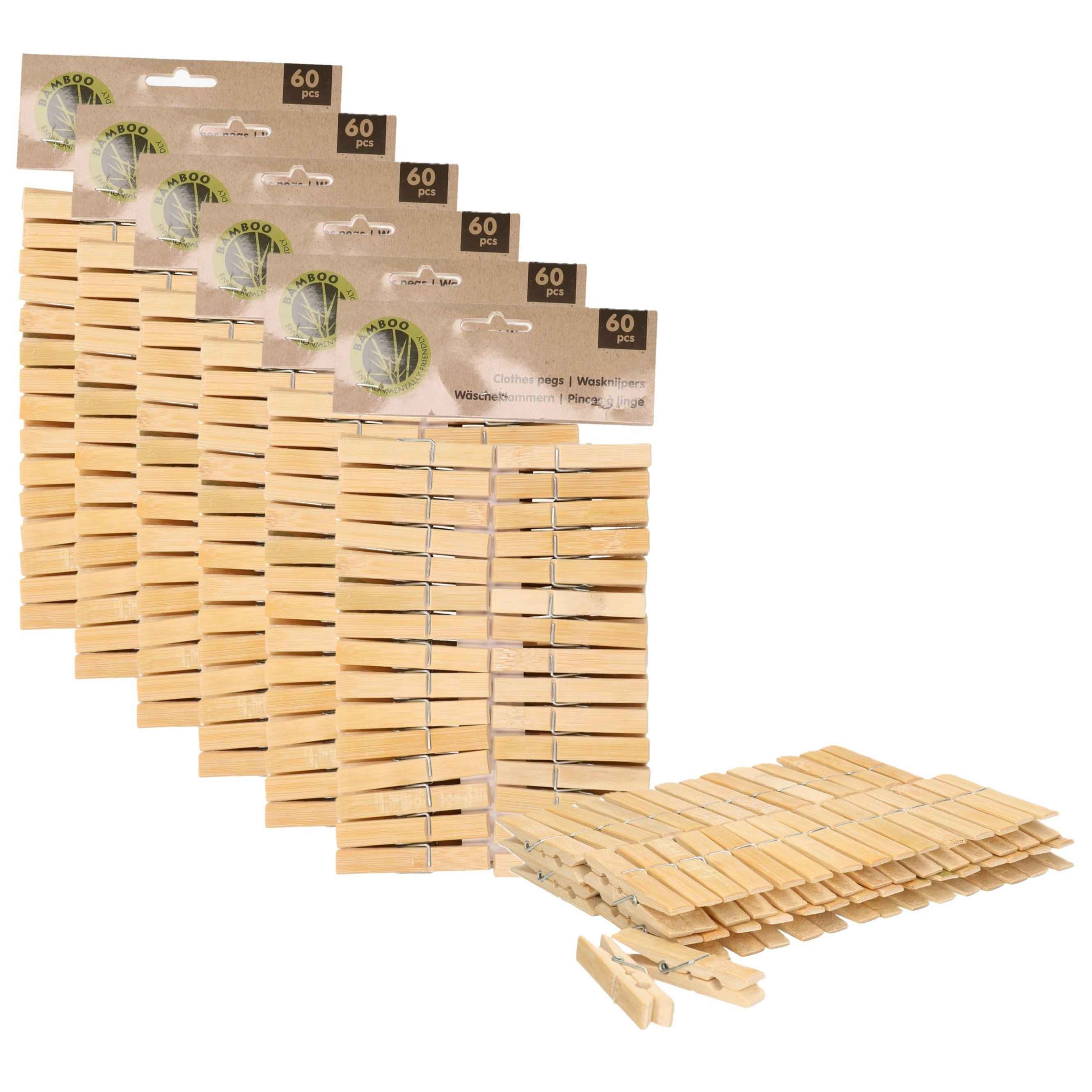 Ultra Clean wasknijpers - 360x - bamboe hout - 7 cm - wasspelden knijpers - was ophangen - drogen -