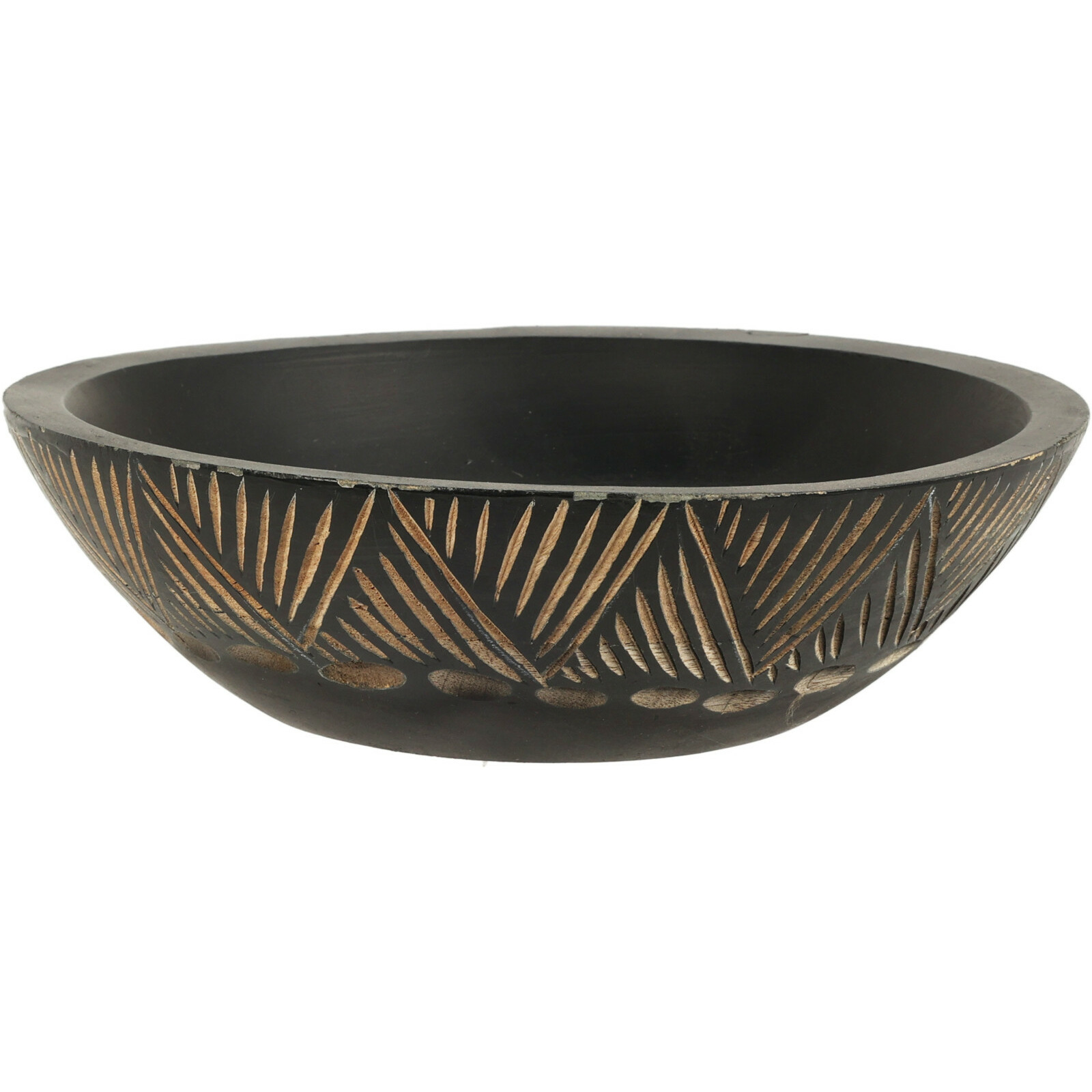 Merkloos Fruitschaal/fruitmand - serveer schaal - mango hout - D24 x H7 cm - broodmand - zwart -