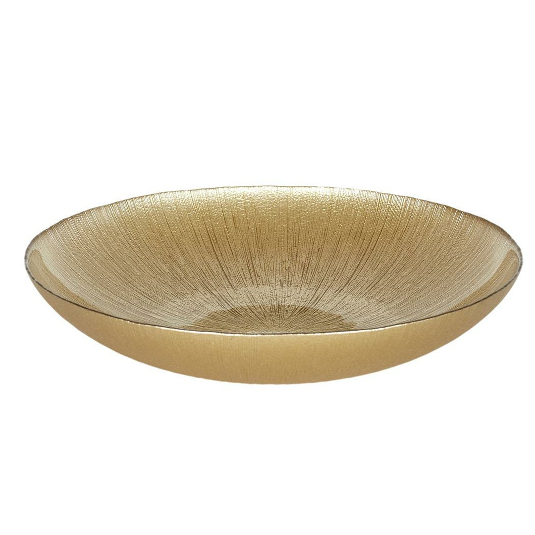 Home Deco Factory Salade serveer schaal - Fruitschaal/fruitmand - Glas - D30 x H6 cm - goud -