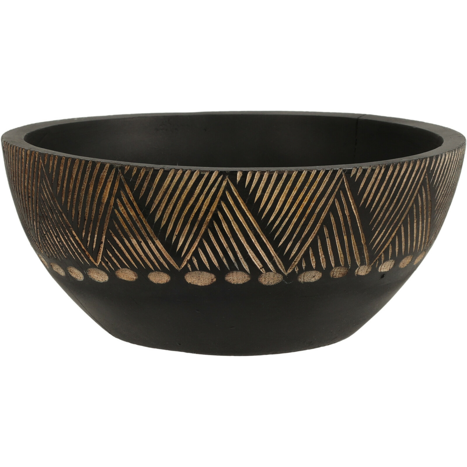 Merkloos Fruitschaal/fruitmand - serveer schaal - mango hout - D25 x H10 cm - broodmand - zwart -