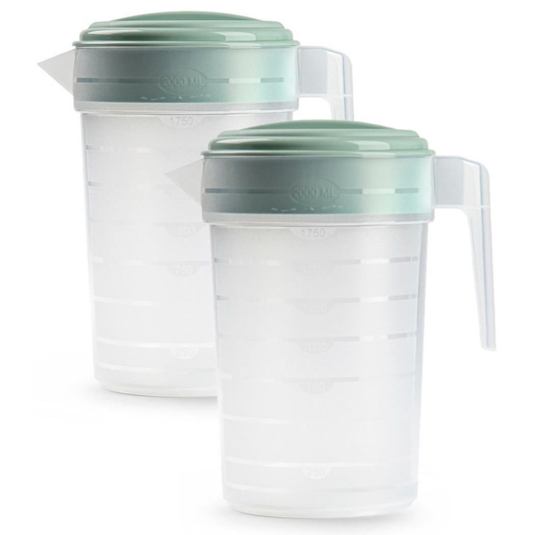 PlasticForte 3x stuks waterkan/sapkan transparant/mintgroen met deksel 2 liter kunststof -