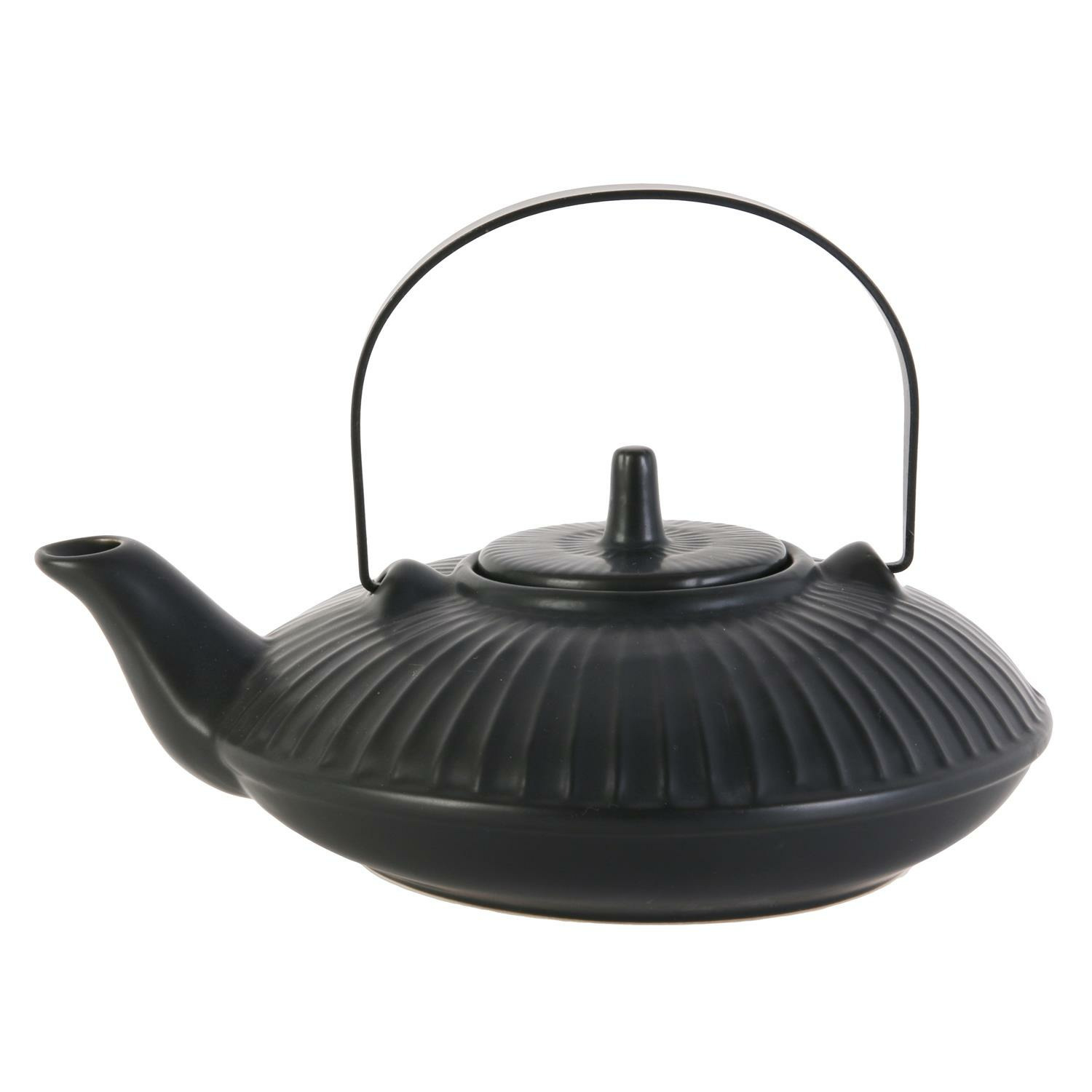 Home Deco Factory Theepot Shanghai - Keramiek - met deksel - zwart - 600 ml - 14 x 21 cm -