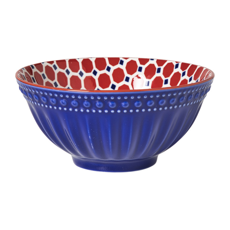 Xenos Schaaltje Anne groot - rood/blauw - ø15.8x7.3 cm