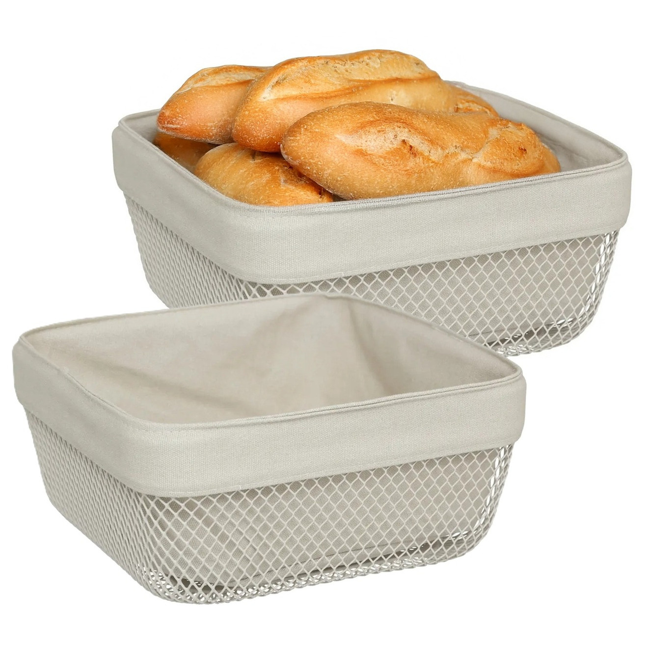 5five Broodmandje Bistro plus - 2x - metaal/stof - beige - 25 x 11 cm -