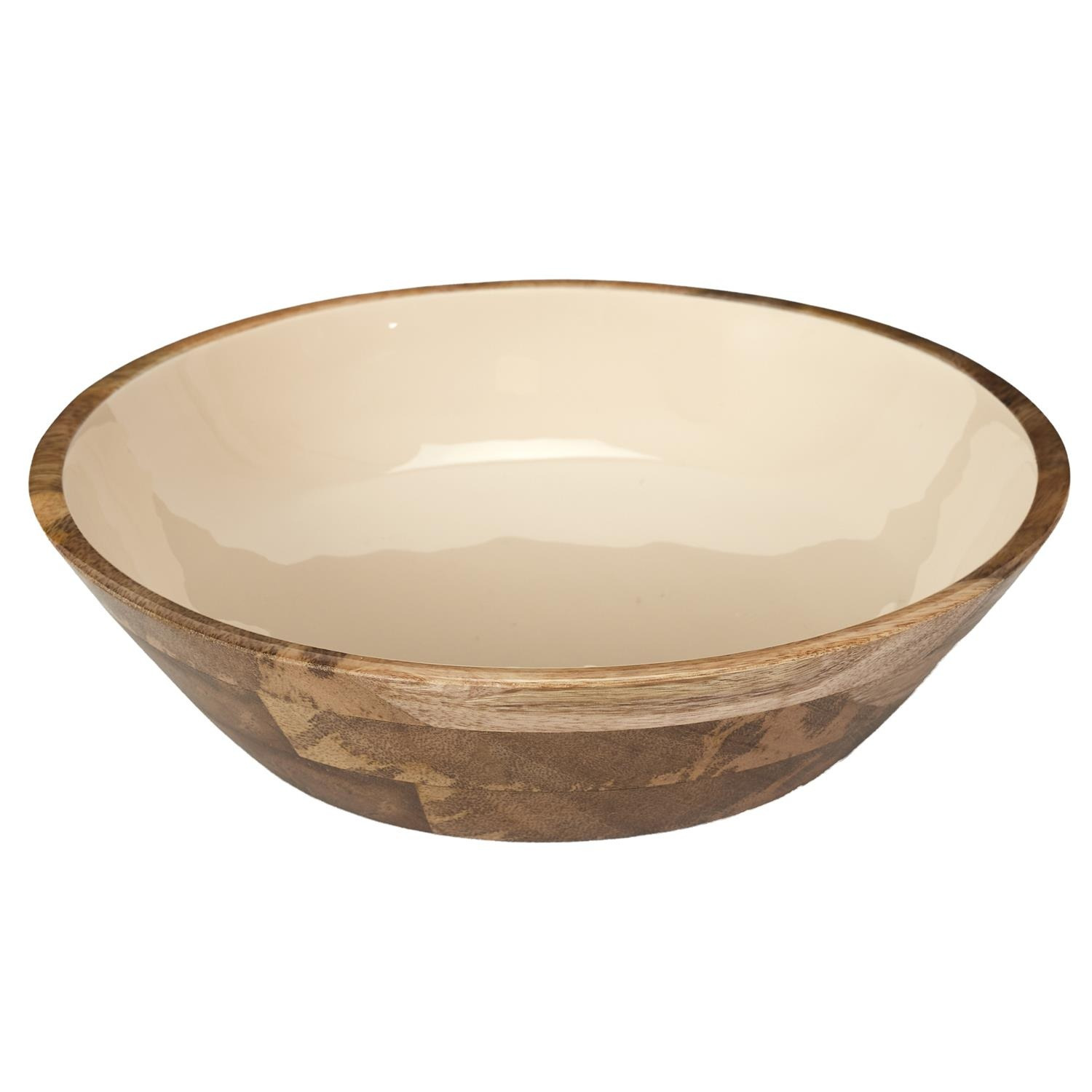 Home Deco Factory Salade serveer schaal - Fruitschaal/fruitmand - mango hout - D28 x H7 cm - bruin/beige -