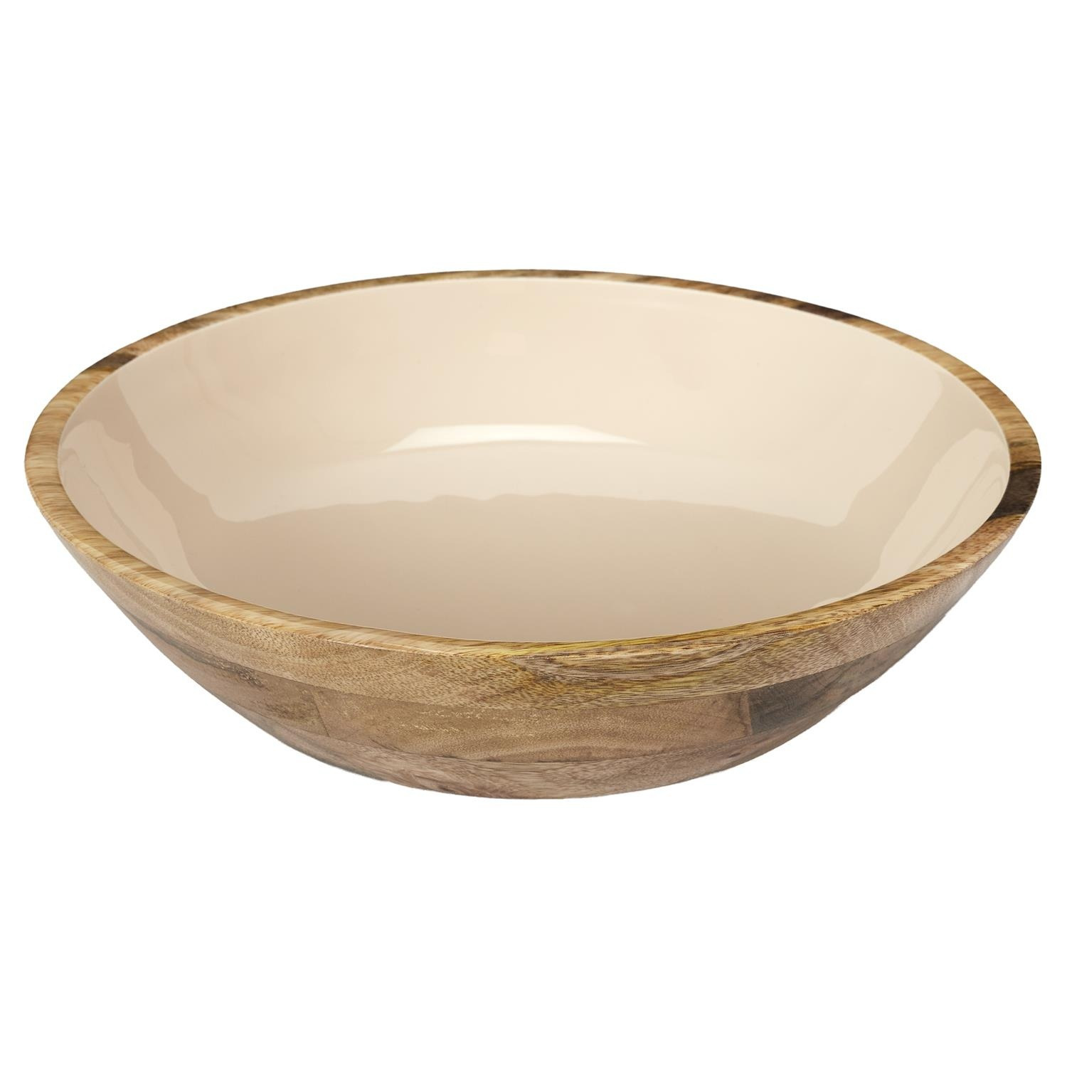 Home Deco Factory Salade serveer schaal - Fruitschaal/fruitmand - mango hout - D33 x H8 cm - bruin/beige -
