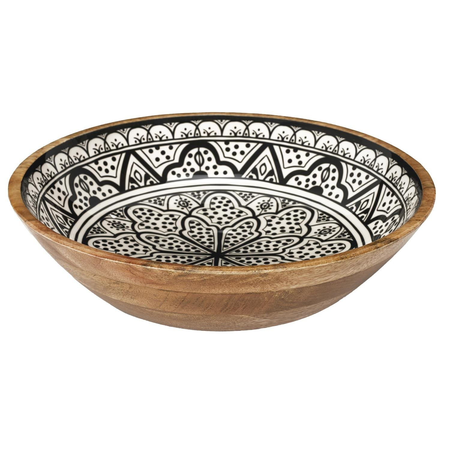 Home Deco Factory Salade serveer schaal - Fruitschaal/fruitmand - mango hout - D33 x H8 cm - bruin/print -