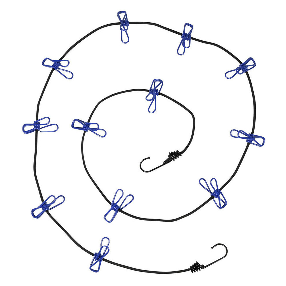 Benson Waslijn incl. 12 knijpers - elastisch van 190 tot 320 cm - met haken -