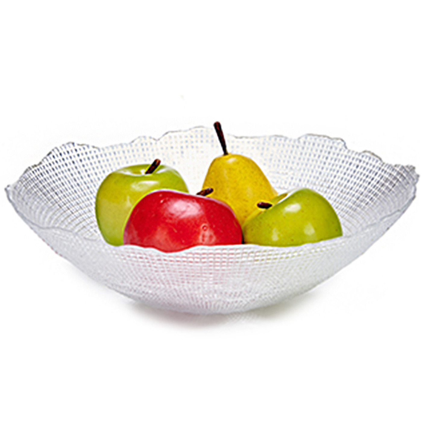 Merkloos Grote fruitschaal Infinity - 1x - van bewerkt glas - rond - 31 cm - schaal - fruitschalen -
