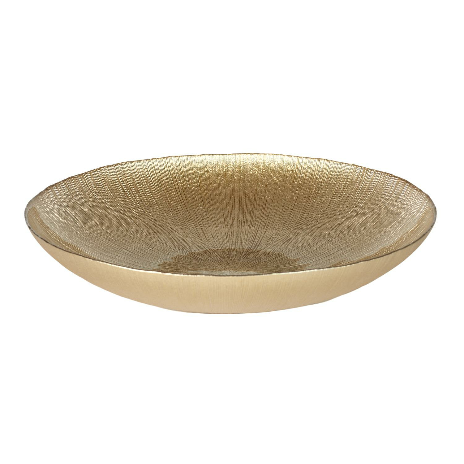 Home Deco Factory Salade serveer schaal - Fruitschaal/fruitmand - Glas - D40 x H6 cm - goud -