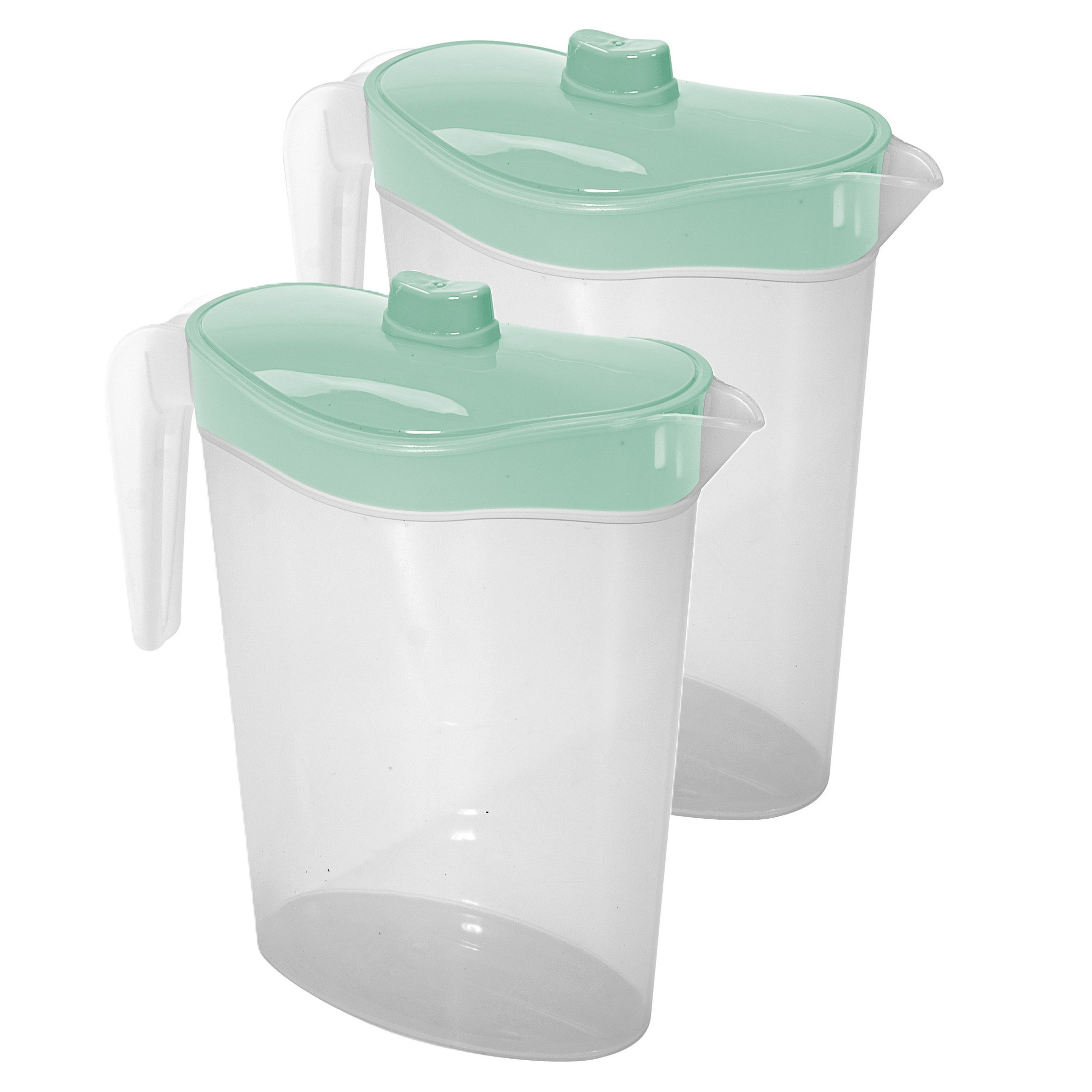 Hega Hogar Waterkan/sapkan met mintgroene deksel - 2x - 2,5 liter - kunststof - 11 x 26 cm -