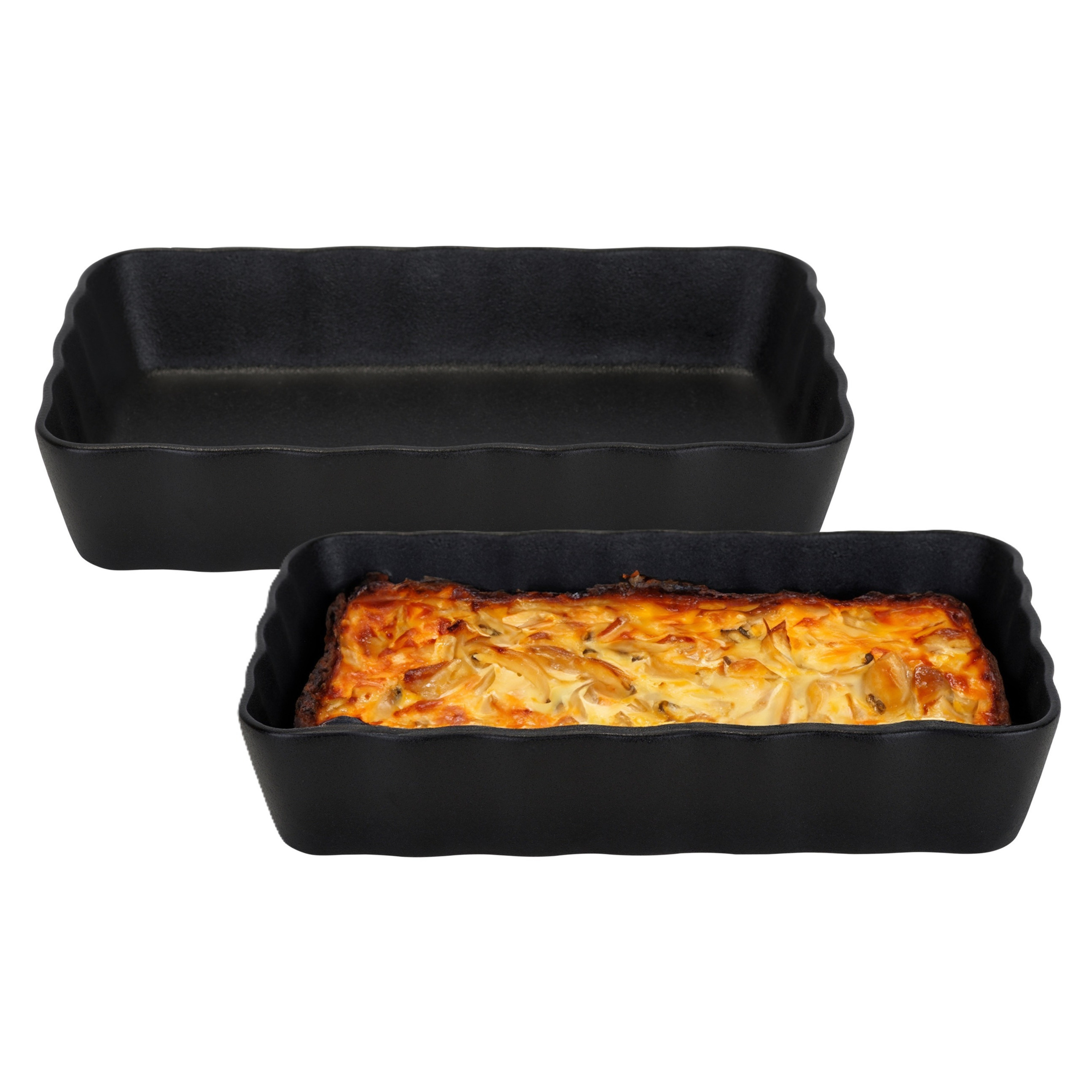 Cosy & Trendy Ovenschaal - 2x - zwart - 1,5 - 21 x 14 cm - aardewerk - serveerschalen -