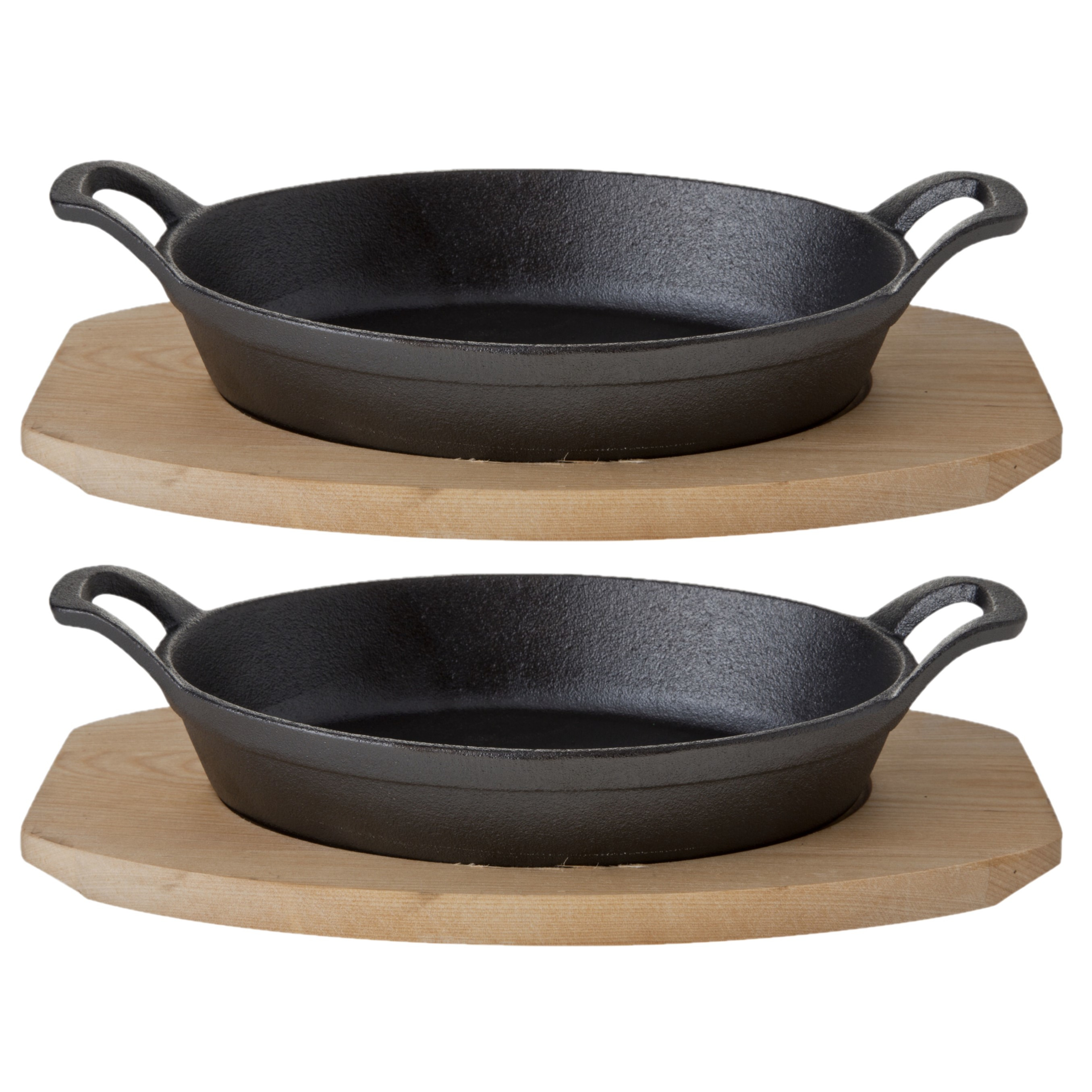 Cosy & Trendy Ovenschaal/gratinschaal - Set van 3x stuks - gietijzer - op houten plank - 30 x 17 x 5 -