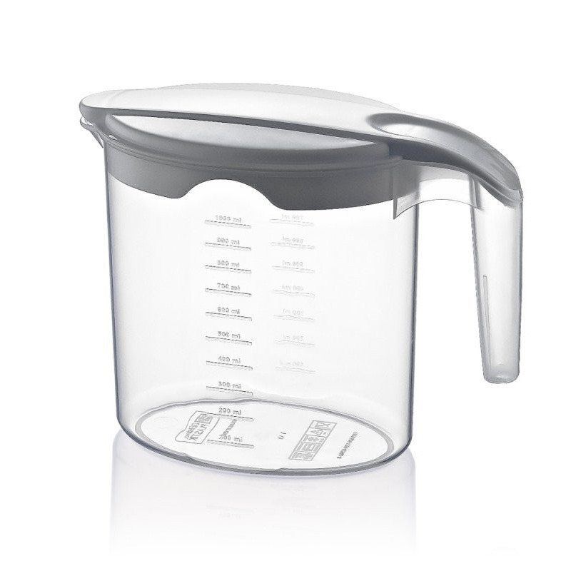 Hobby Life Maatbeker - kunststof - transparant - 1000 ml - mengbeker - deksel willekeurige kleur -