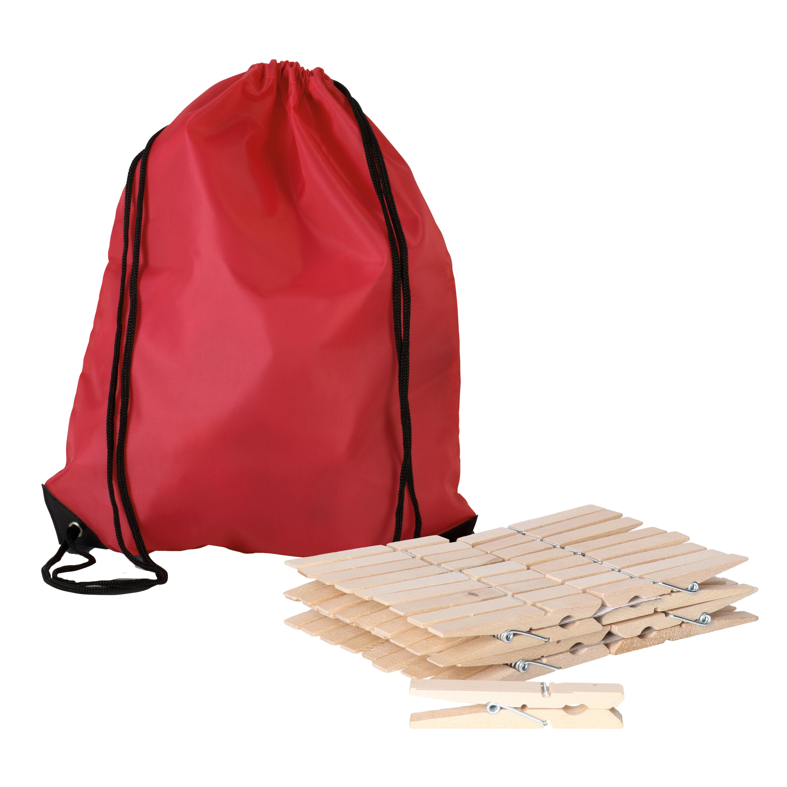 Sorbo Wasknijpers Voordeelzak - met 180x houten wasknijpers - In tasje met hengsels - rood -
