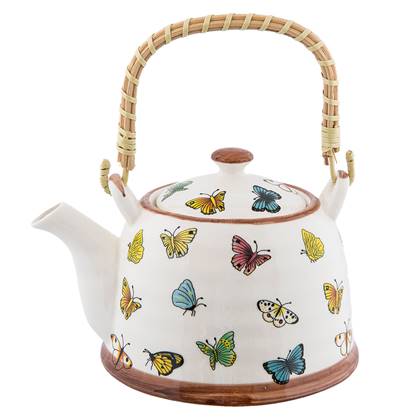 Clayre & Eef Theepot met Filter 700 ml Beige Geel Keramiek Rond