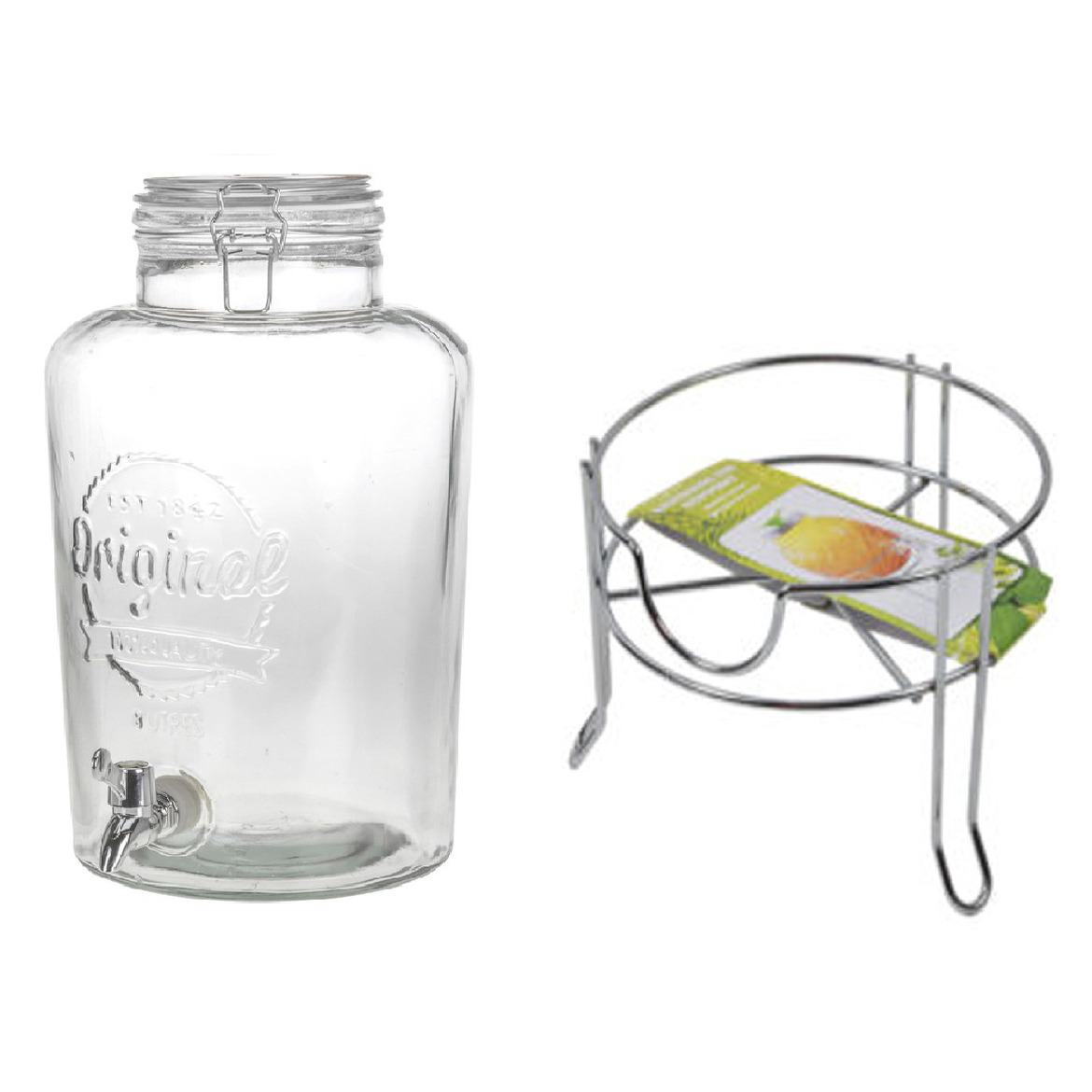 Svenska Living Drankdispenser/limonadedispenser op verhoger - glas - RVS - 8 liter - 18 x cm -