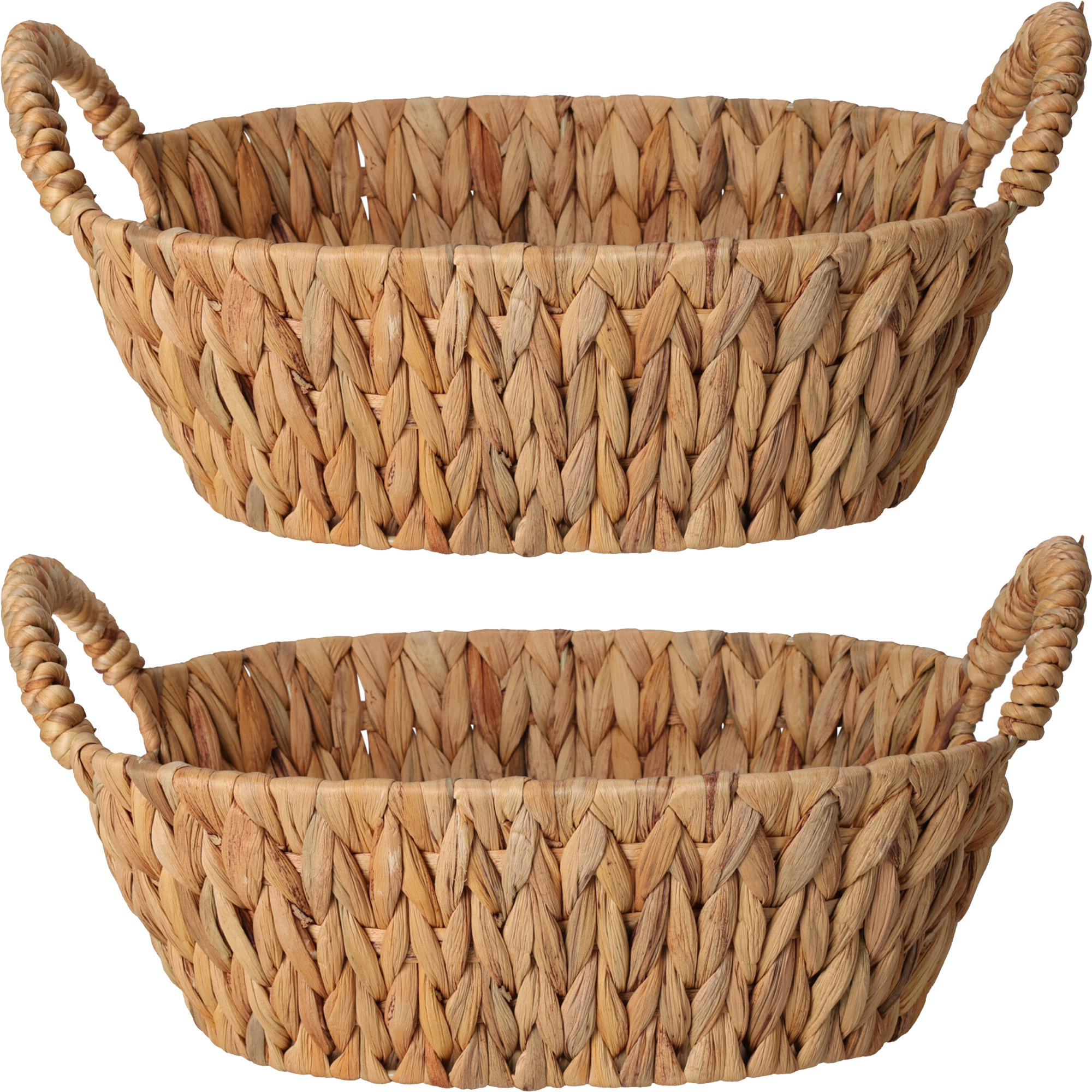 H&S Collection Broodmand - 2x - gevlochten riet - naturel - 30 x 25 x 11 cm -