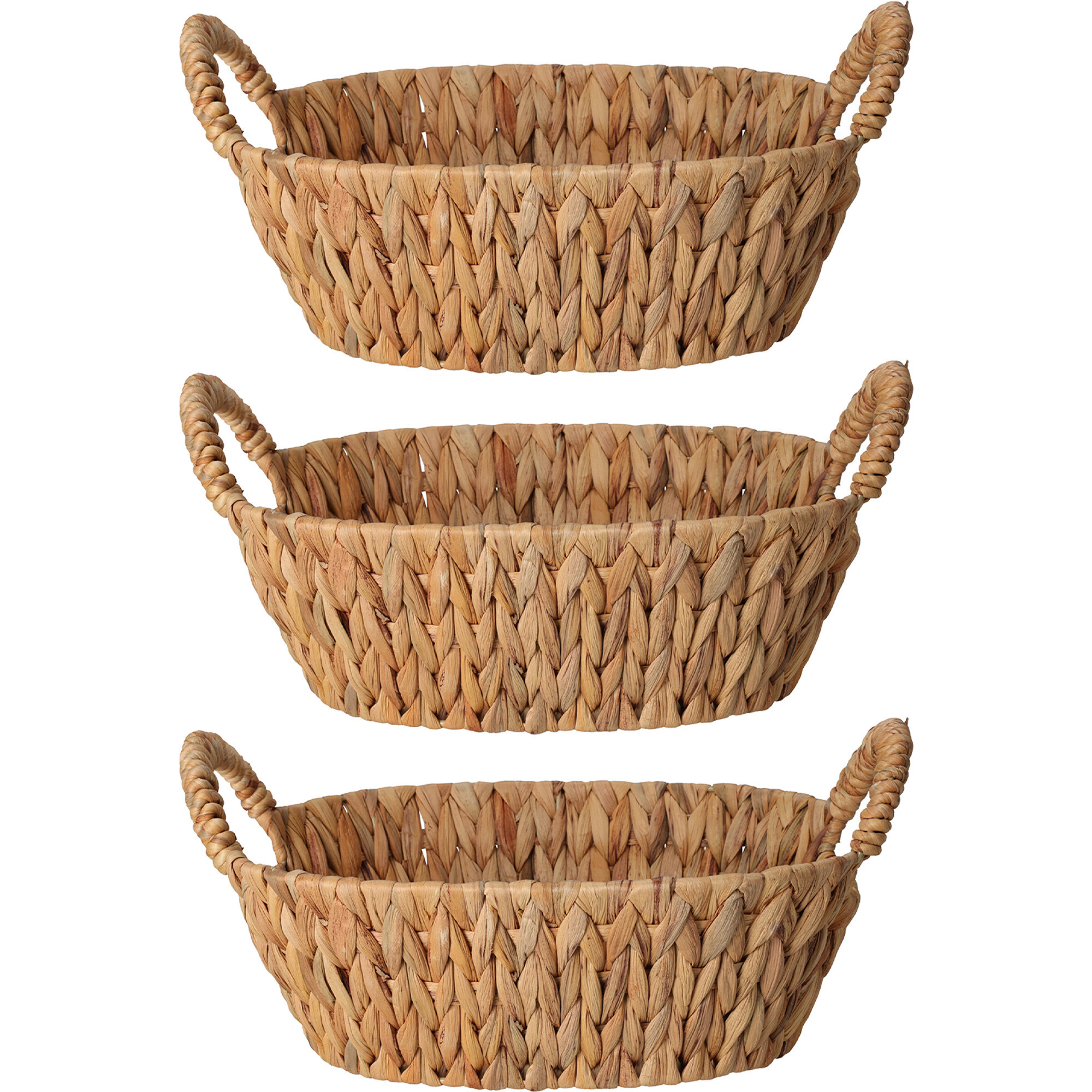 H&S Collection Broodmand - 3x - gevlochten riet - naturel - 30 x 25 x 11 cm -