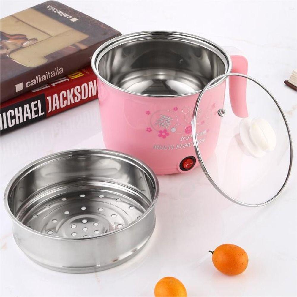 Liboshiye with Stainless Steel Steamer Stockpot 1.8L Heating Pan Mini  Electric Cooker  Rice green-with steamer