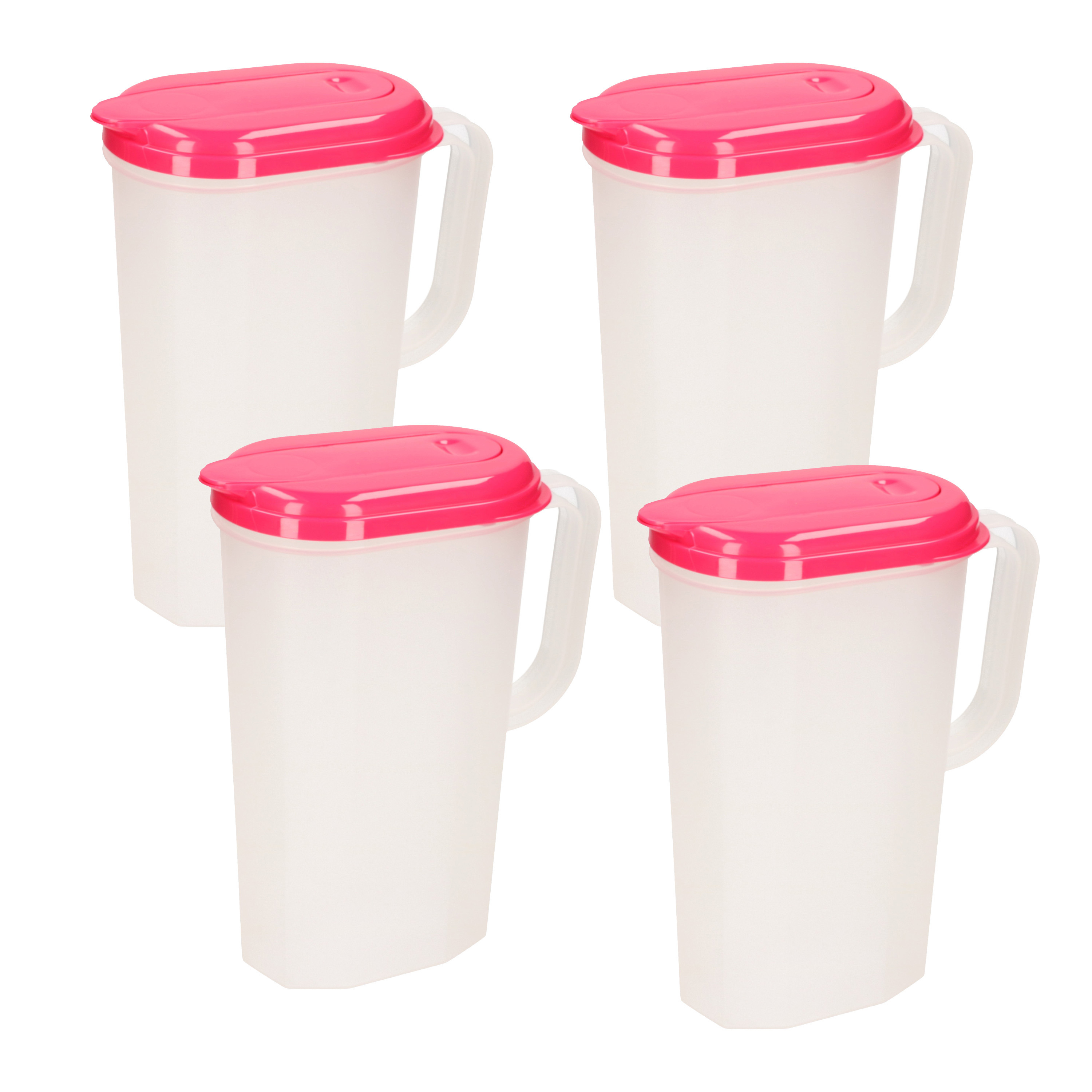 Merkloos Waterkan met deksel - 4x - 2L - fuchsia - kunststof -