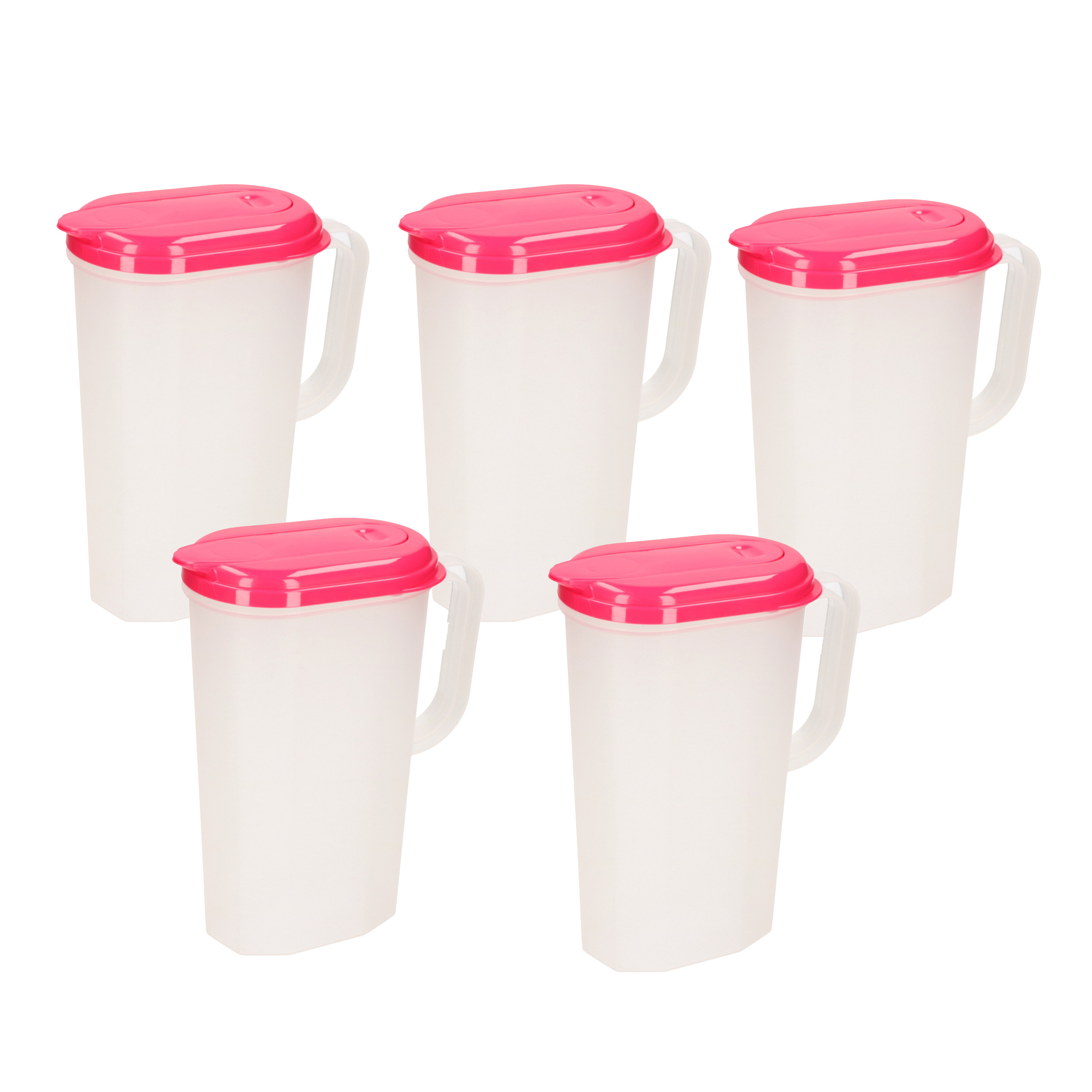 Merkloos Waterkan met deksel - 5x - 2L - fuchsia - kunststof -