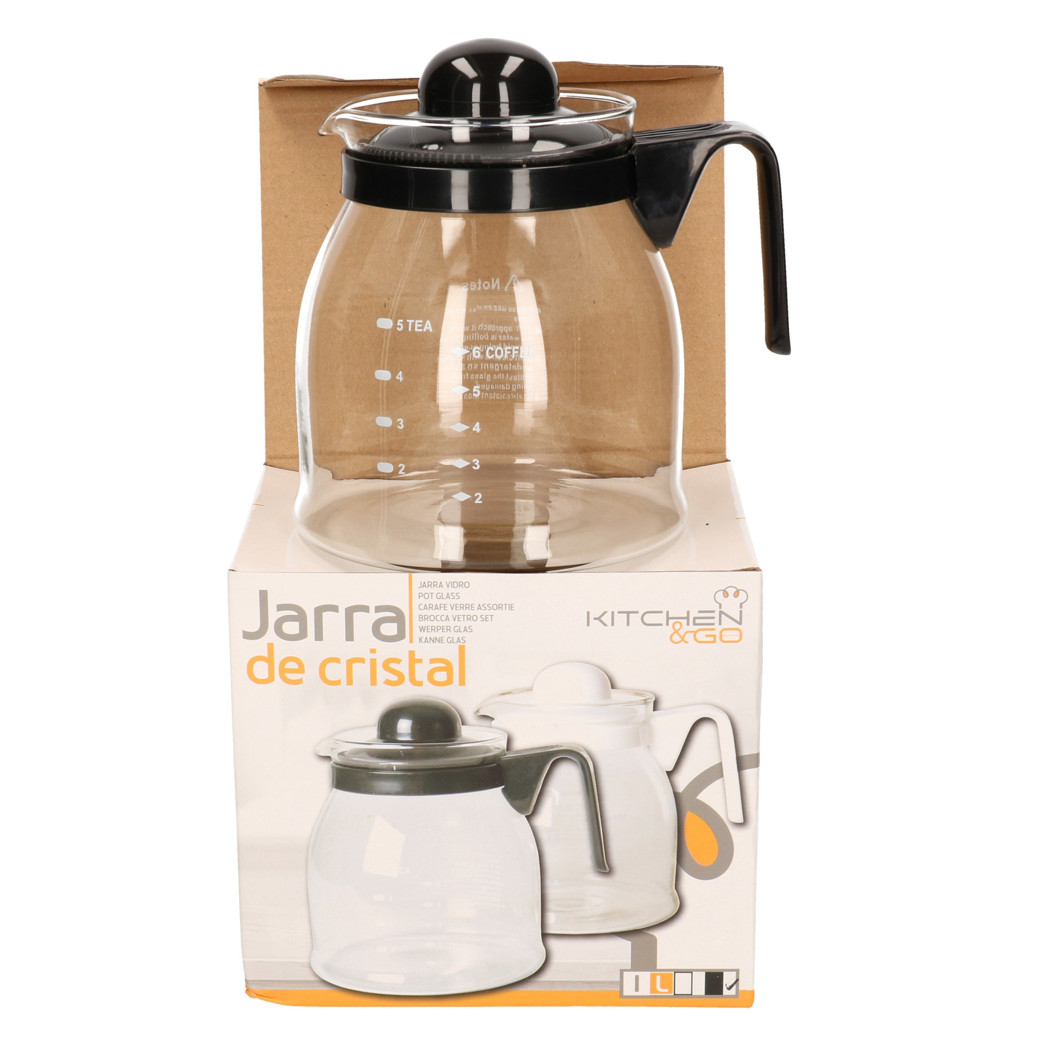 Gerimport Thee/koffie pot - zwarte deksel en handvat - 1 liter -