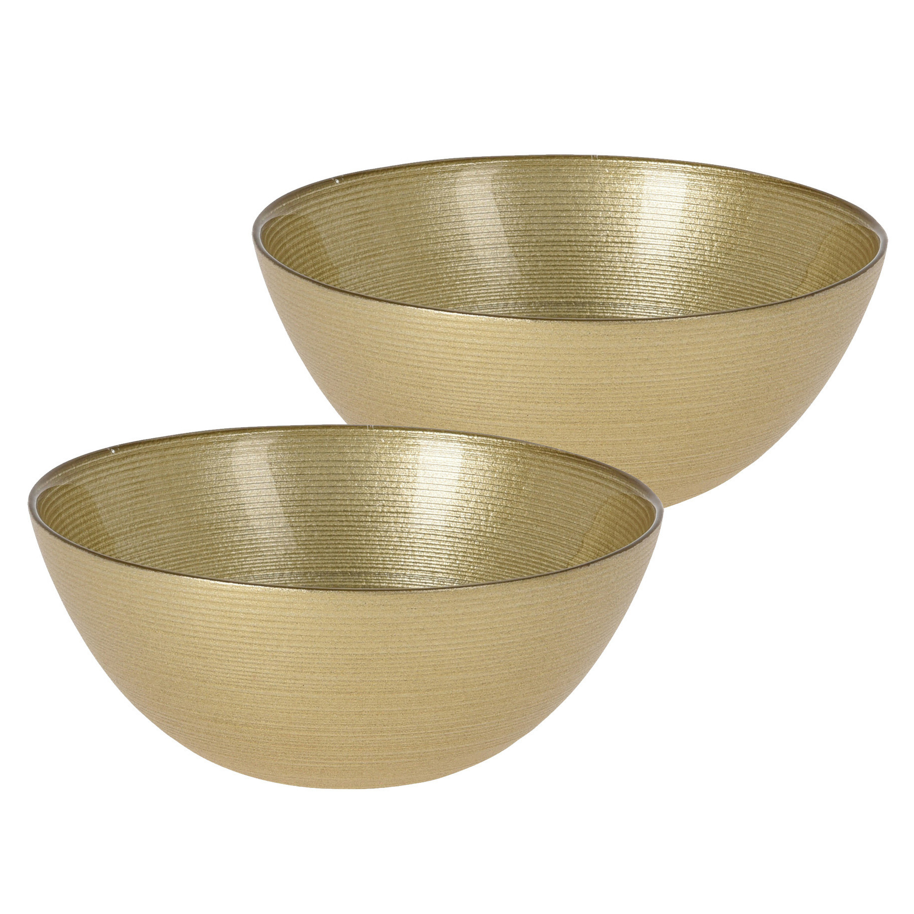Excellent Houseware Kommetjes/serveer schaaltjes - 2x - Athene - glas - D15 x H6 cm - goud - Stapelbaar -