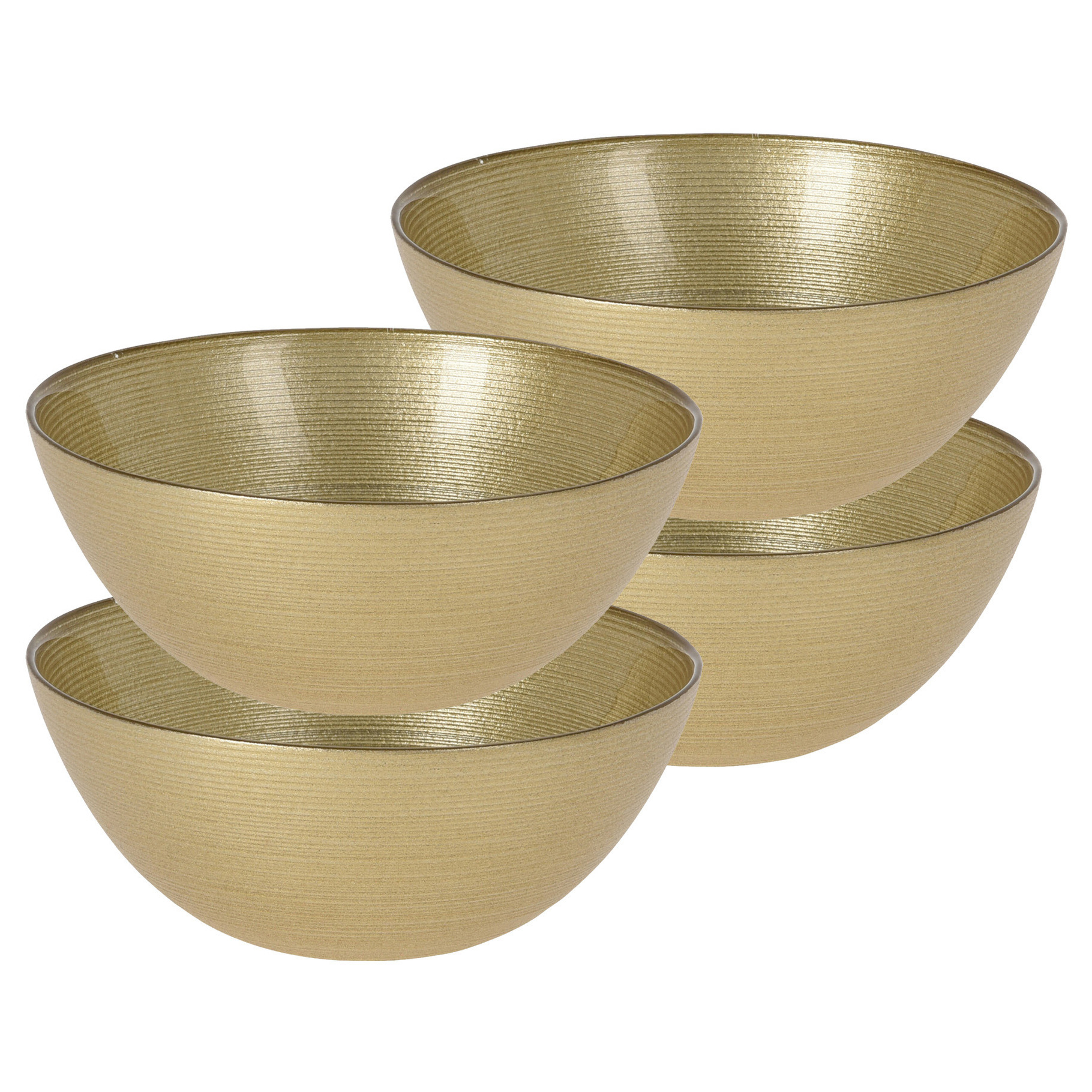 Excellent Houseware Kommetjes/serveer schaaltjes - 4x - Athene - glas - D15 x H6 cm - goud - Stapelbaar -